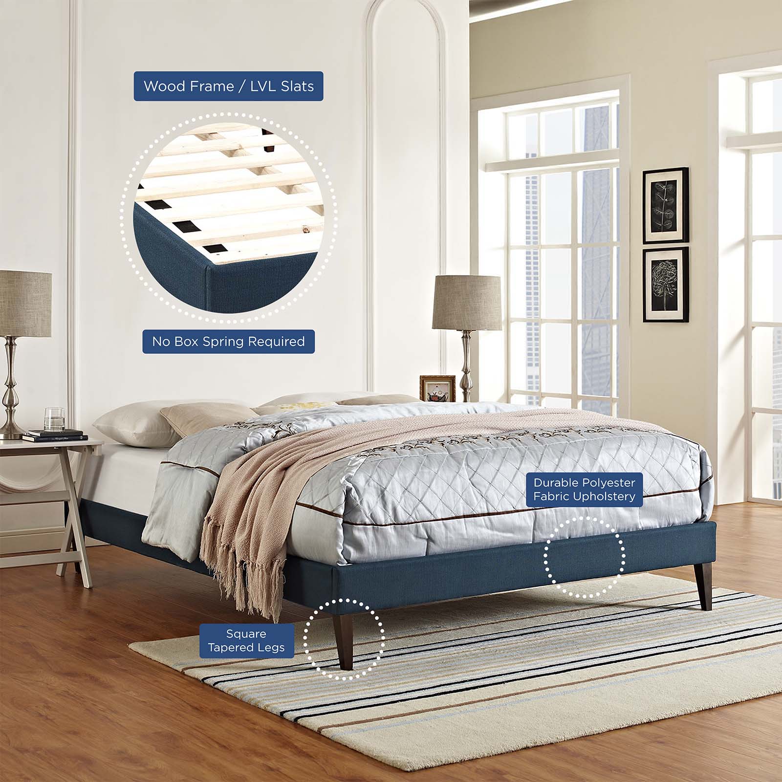 Tessie King Fabric Bed Frame with Squared Tapered Legs By Modway - MOD-5901 - Image 13