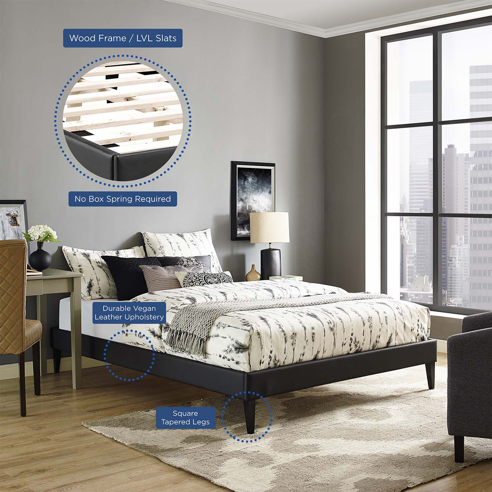 Tessie King Vinyl Bed Frame with Squared Tapered Legs By Modway - MOD-5900 - Image 6