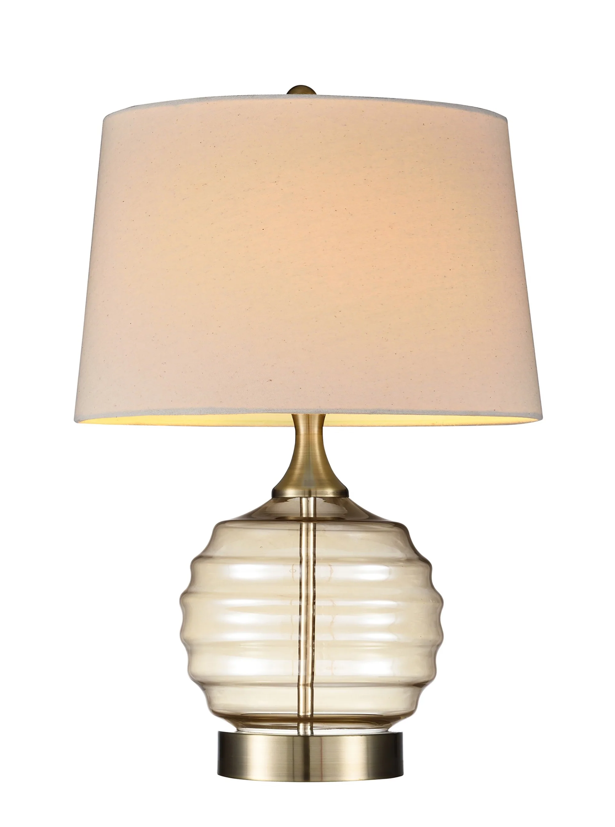 Textured Glass Table Lamp with Cream Fabric Shade By Homeroots - Image 2