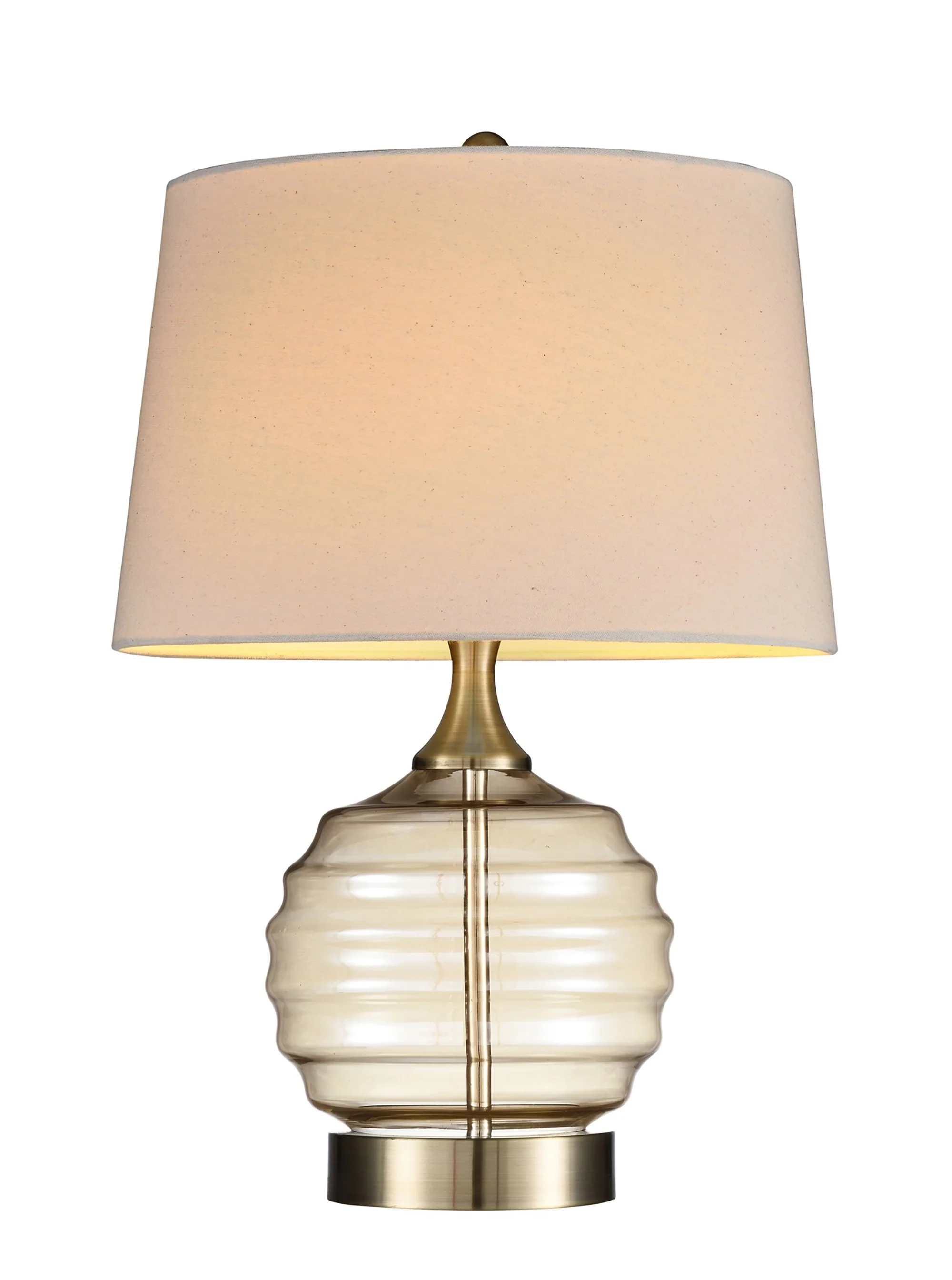 Textured Glass Table Lamp with Cream Fabric Shade By Homeroots - Image 3