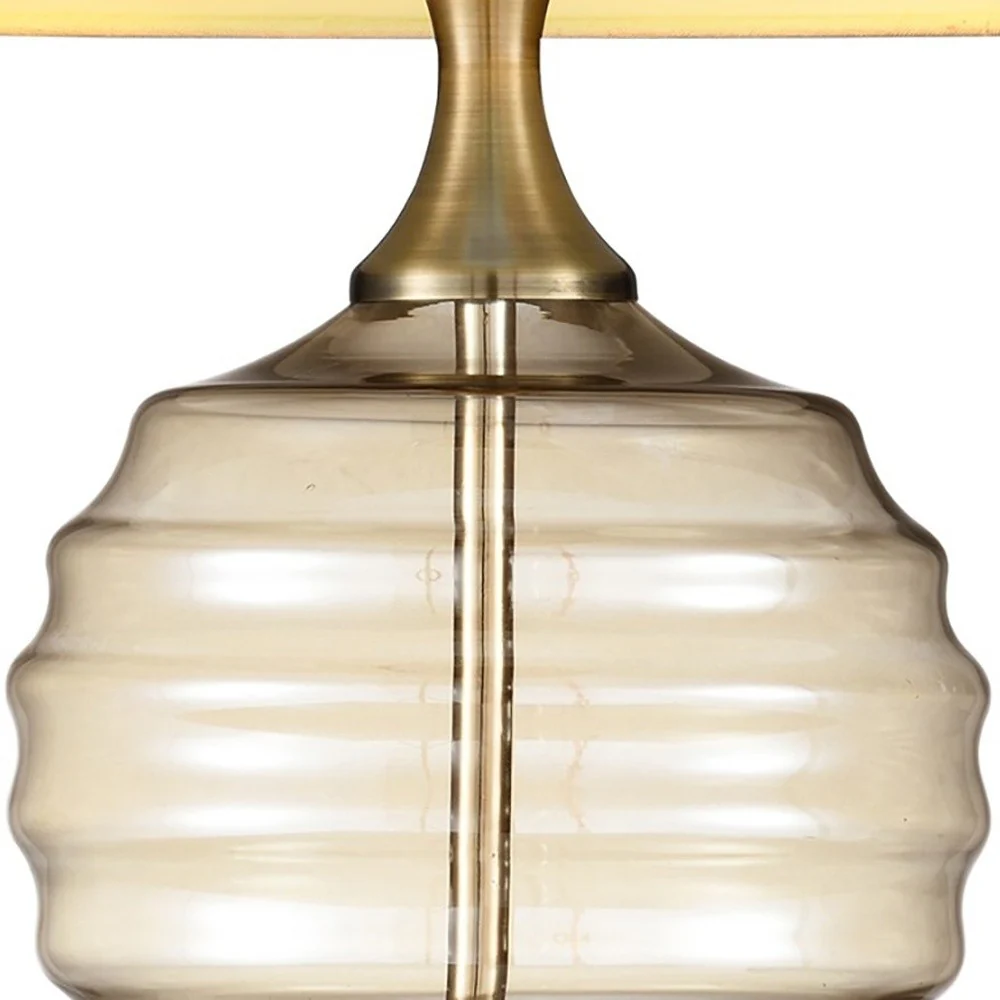 Textured Glass Table Lamp with Cream Fabric Shade By Homeroots - Image 4