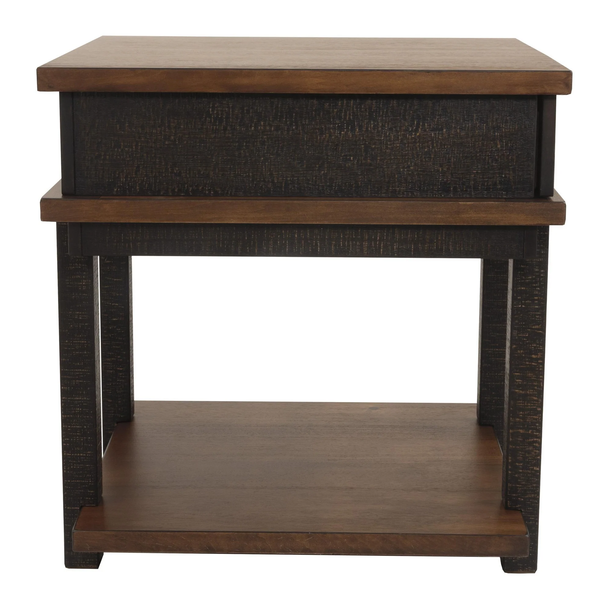 Textured Two Tone Wooden End Table With 1 Drawer, Brown By Benzara - Image 2