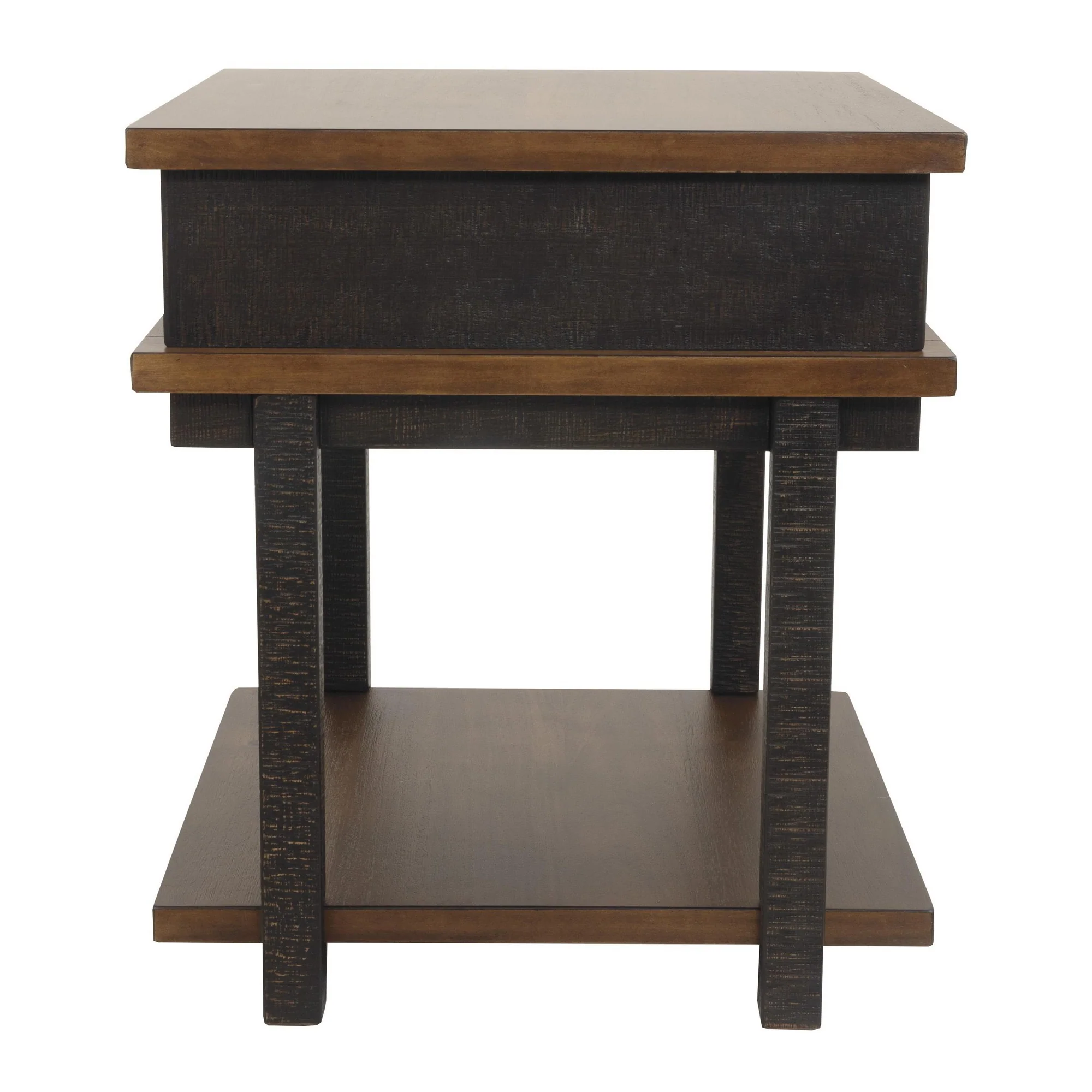 Textured Two Tone Wooden End Table With 1 Drawer, Brown By Benzara - Image 3