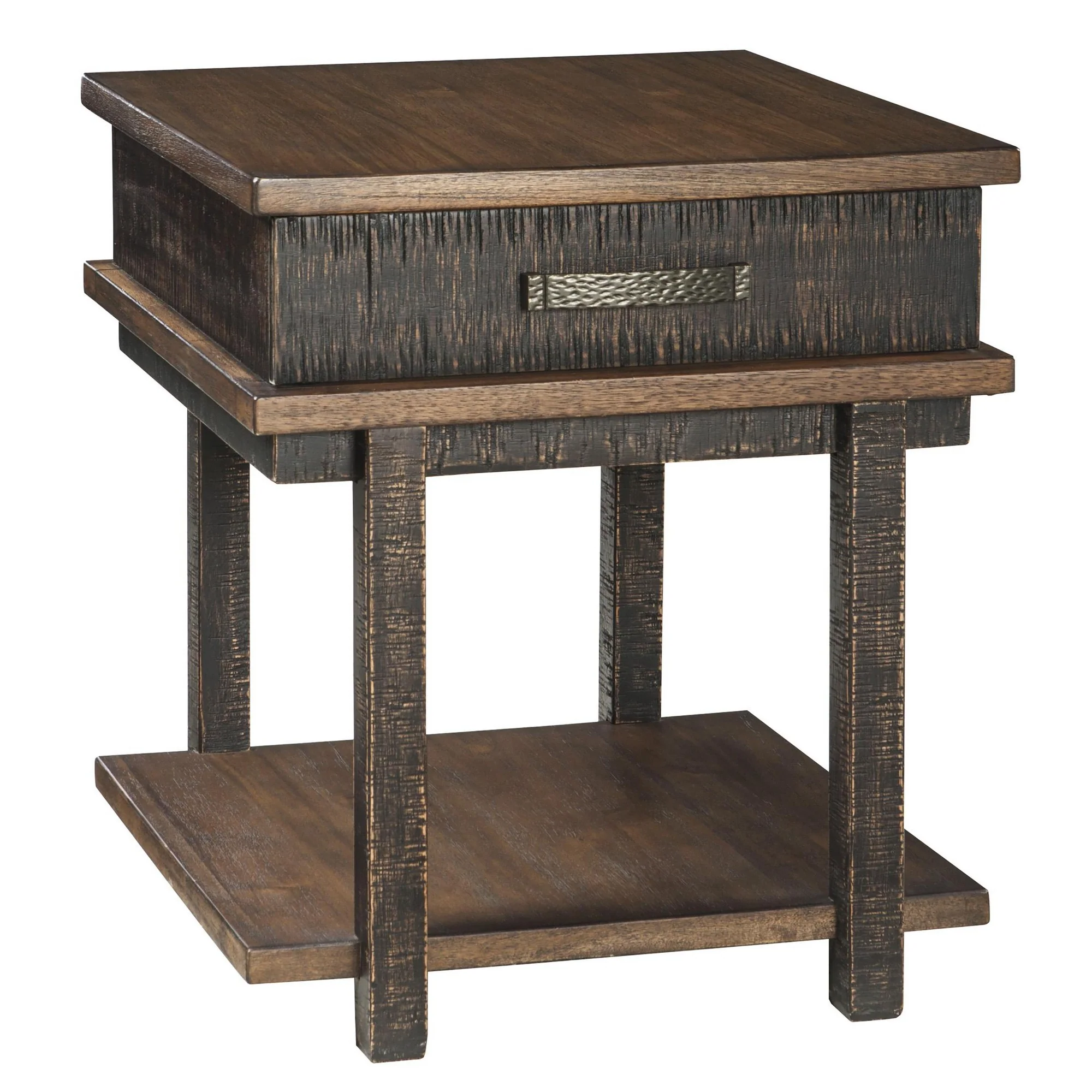 Textured Two Tone Wooden End Table With 1 Drawer, Brown By Benzara - Image 4