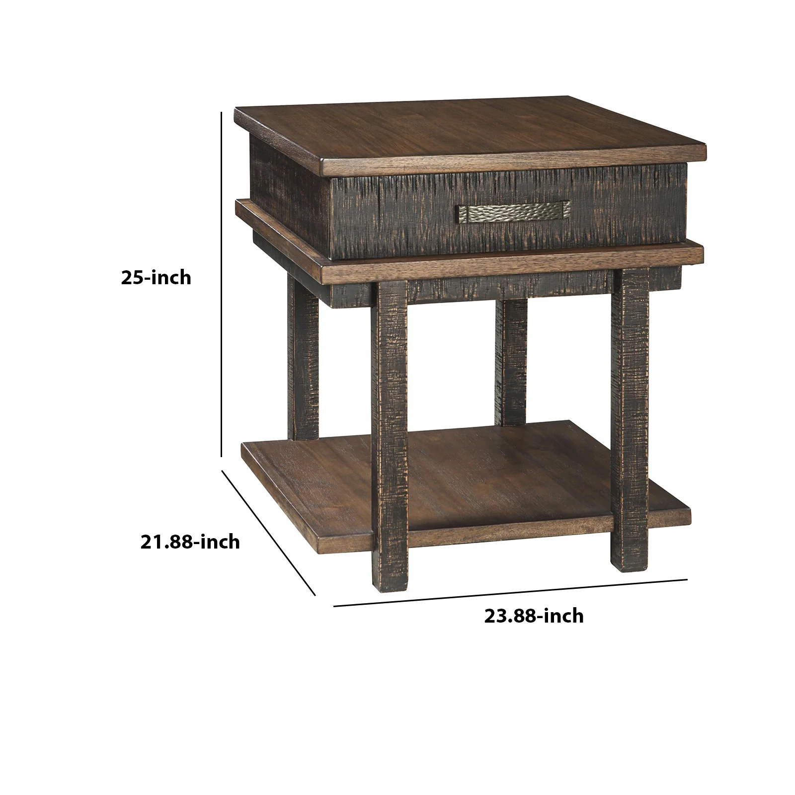 Textured Two Tone Wooden End Table With 1 Drawer, Brown By Benzara - Image 5