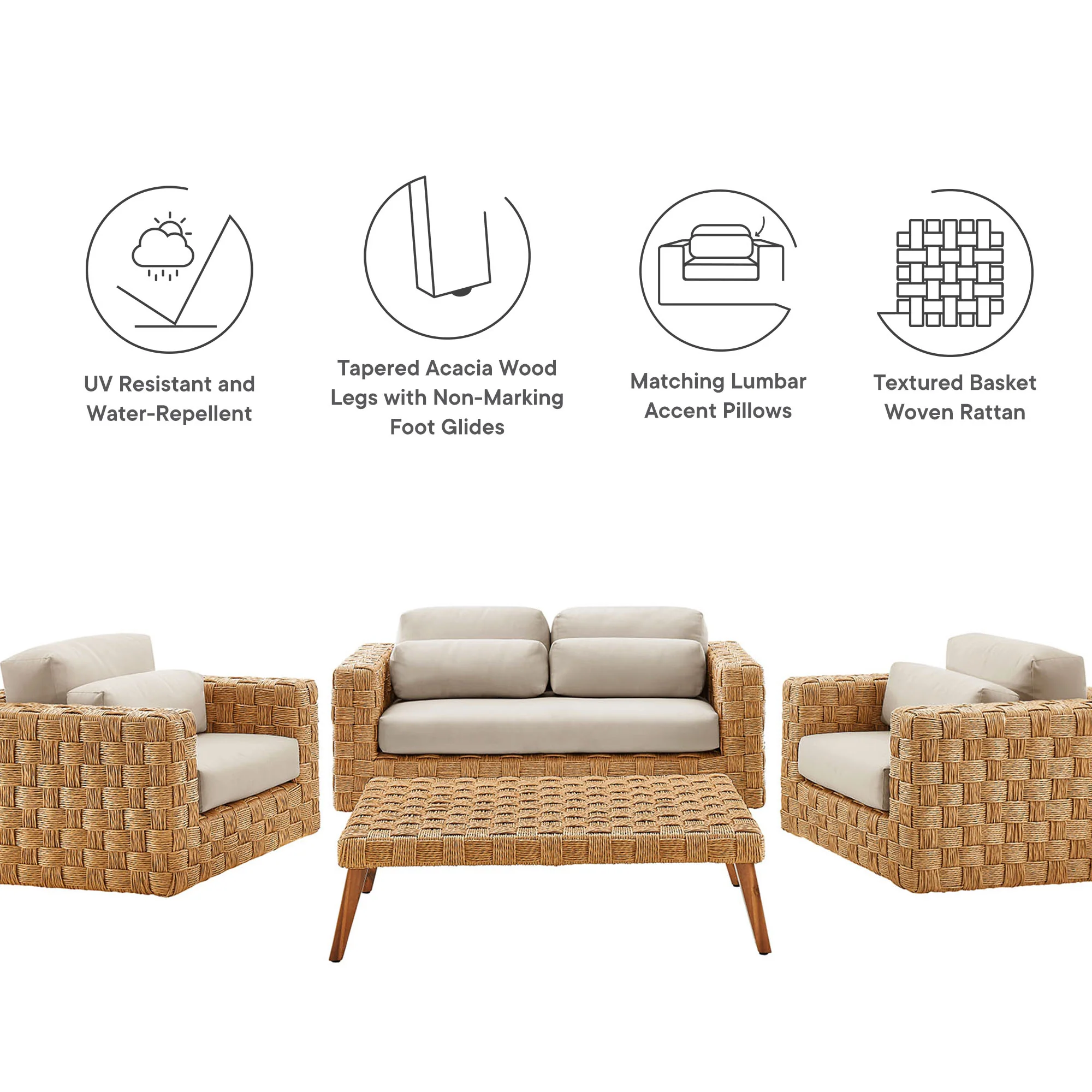 Thames 4-Piece Outdoor Patio Wicker Outdoor Patio Rattan Furniture Set by Modway - Image 4