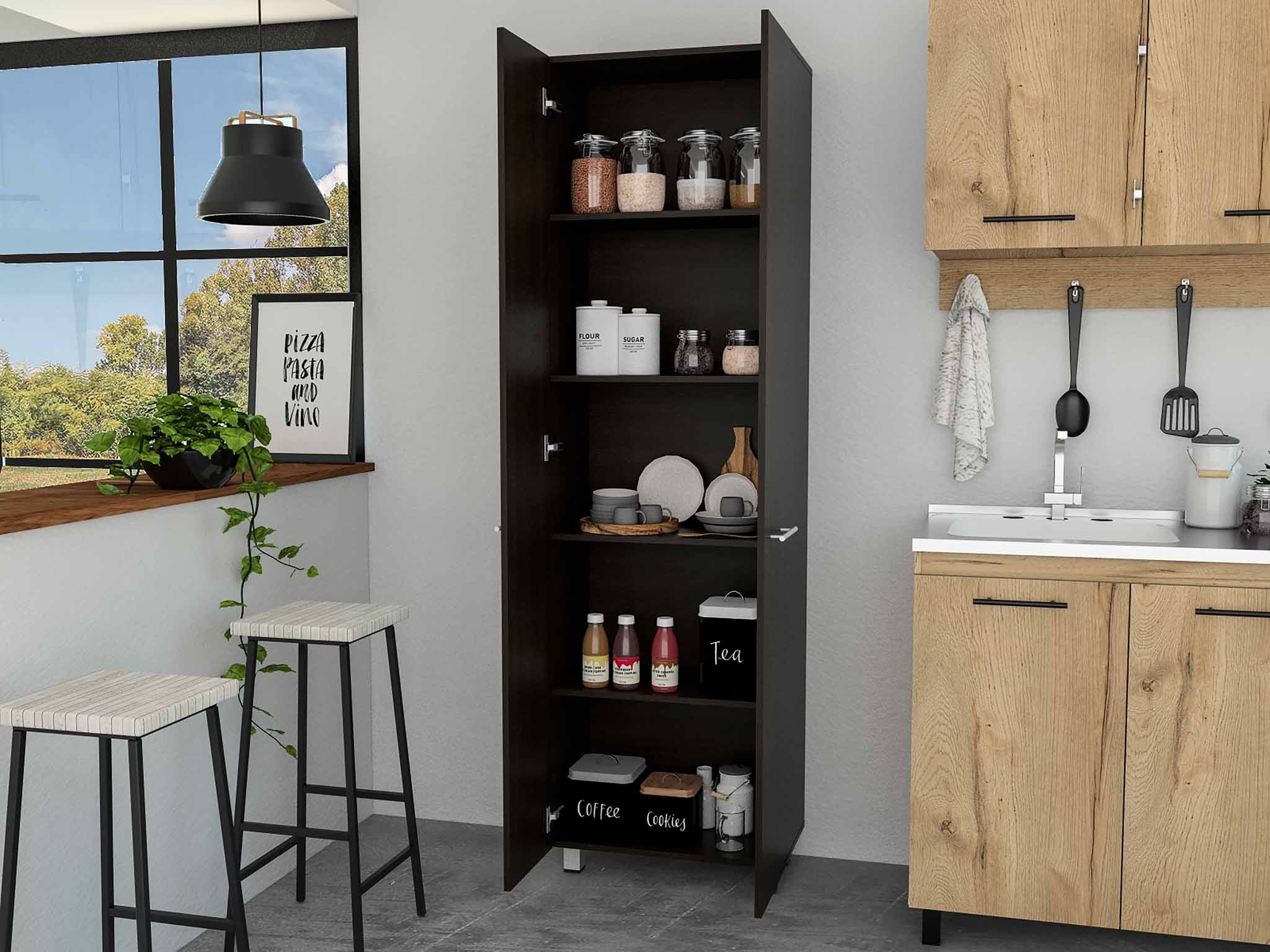 Thea Black Pantry Cabinet By Homeroots - Image 4