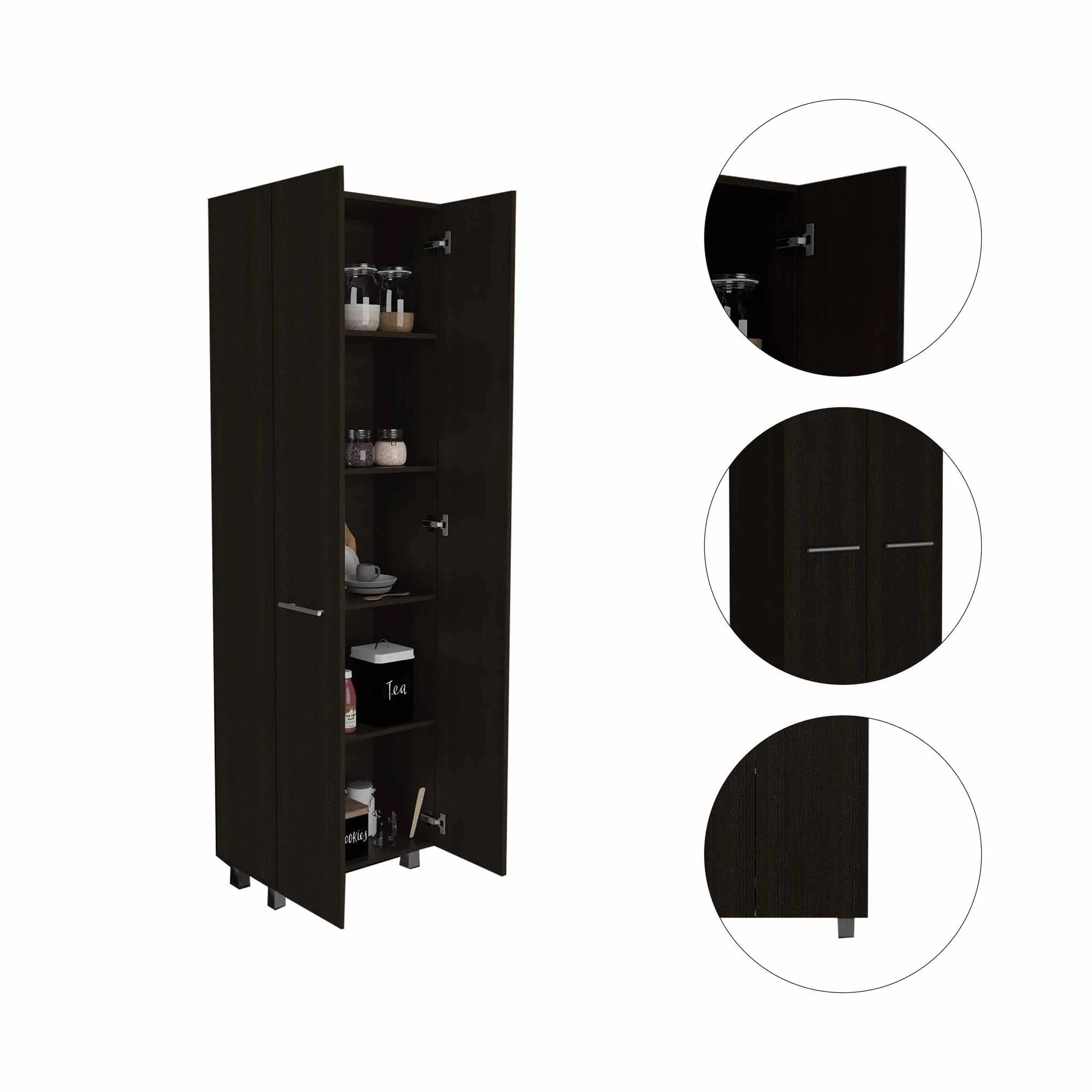 Thea Black Pantry Cabinet By Homeroots - Image 5