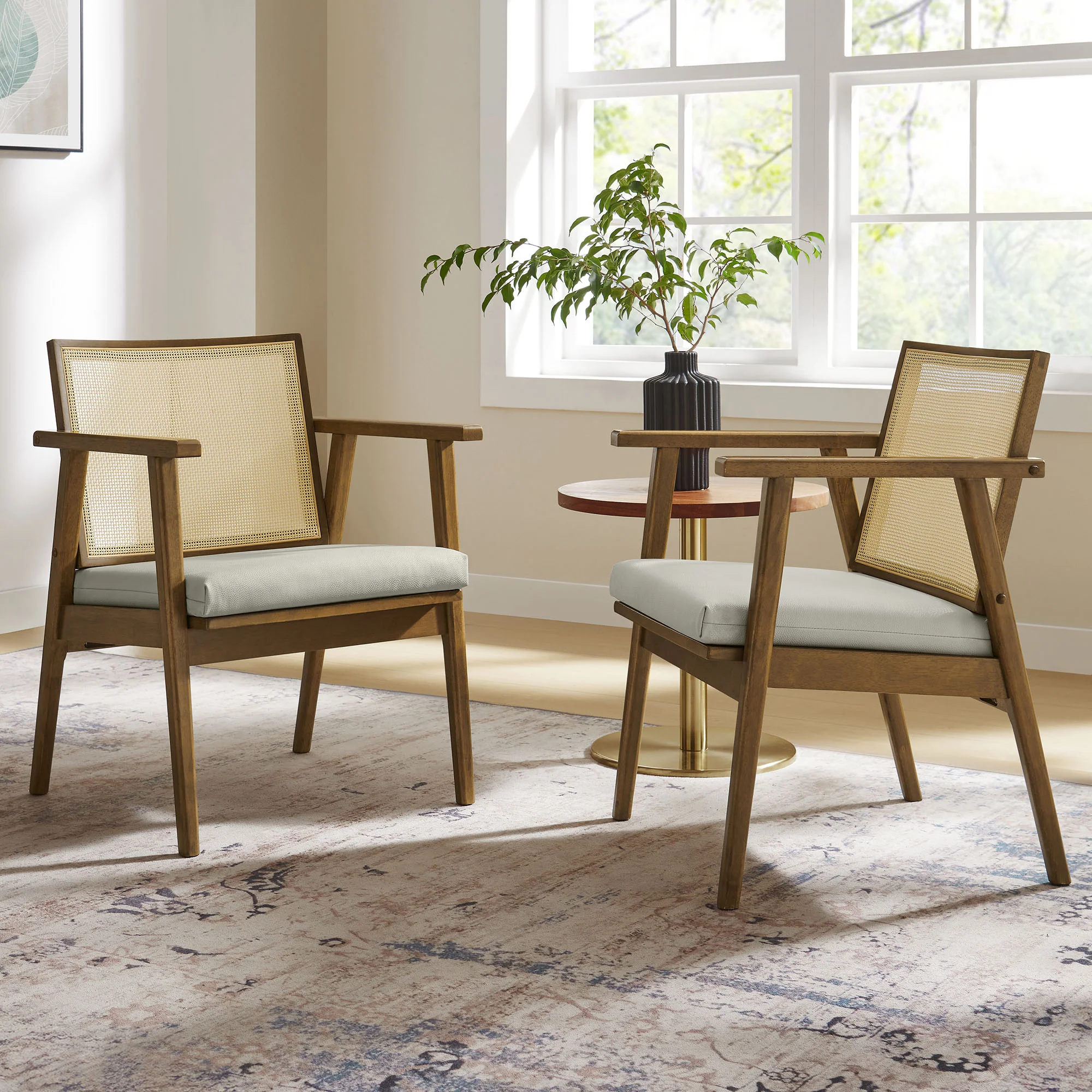 Thera Vegan Leather and Cane Accent Armchairs Set of 2 by Modway - Image 18
