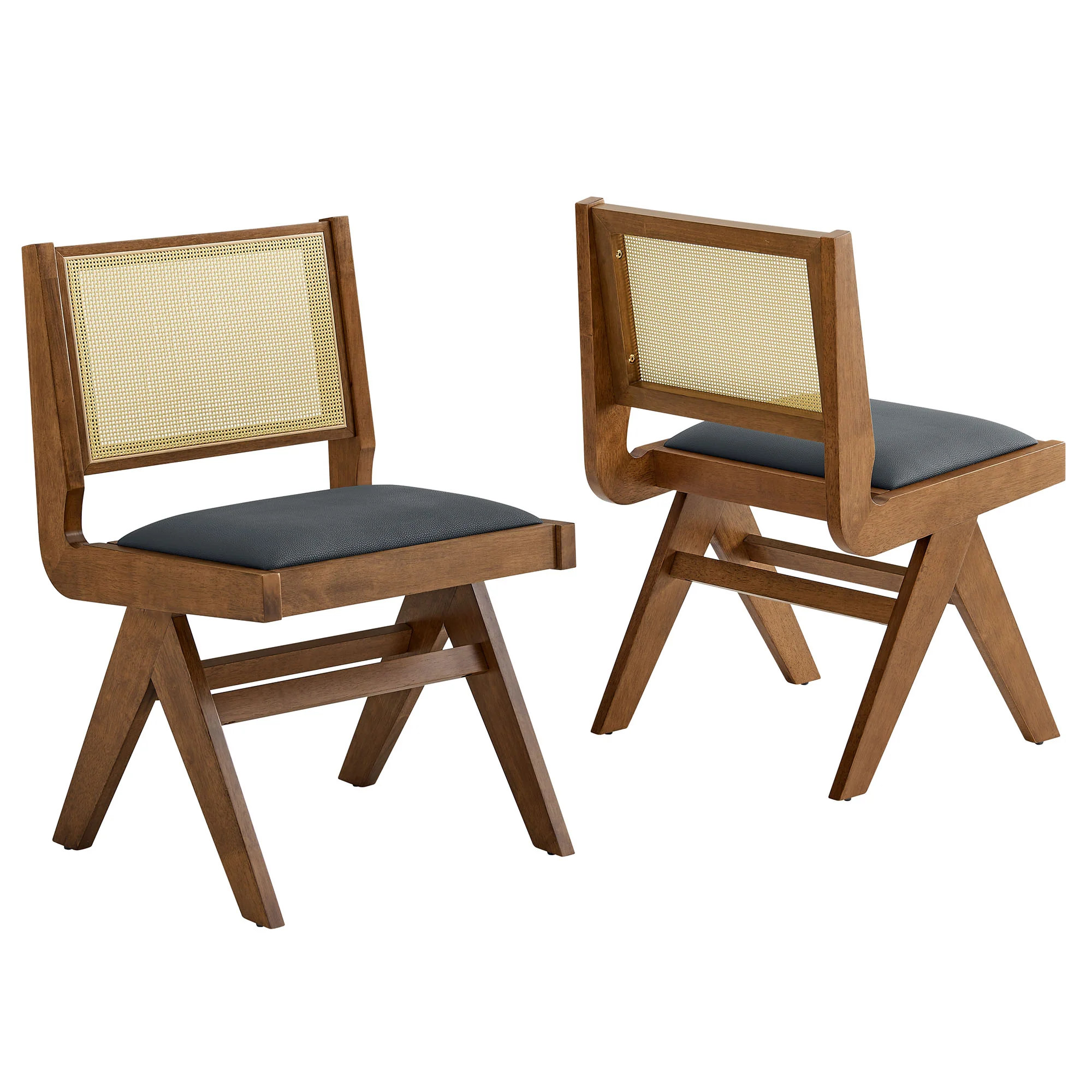 Thera Vegan Leather and Cane Dining Side Chairs Set of 2 by Modway - Image 2