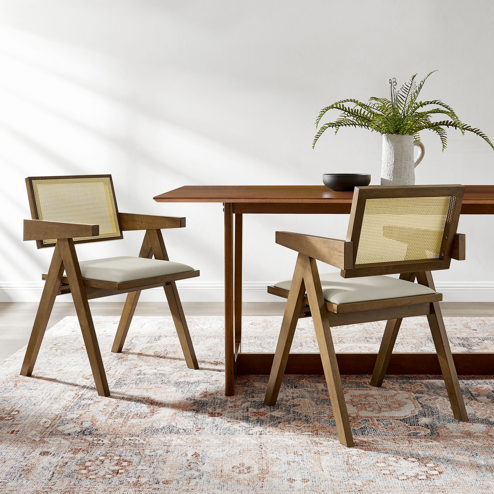 Thera Vegan Leather Cane Dining Armchairs Set of 2 by Modway - Image 18