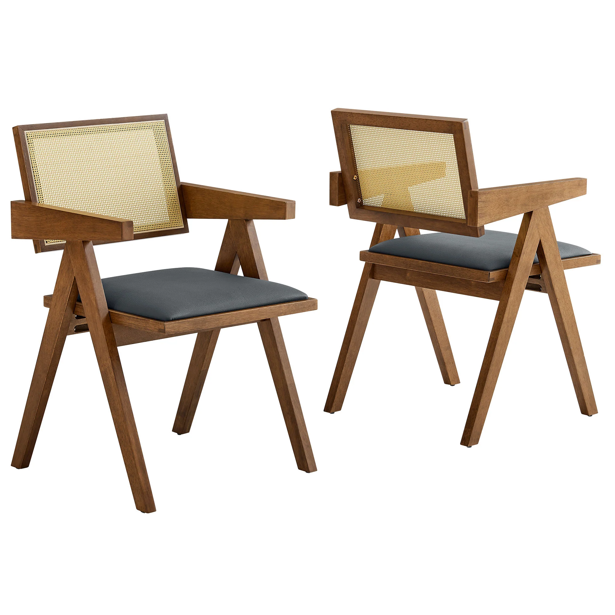 Thera Vegan Leather Cane Dining Armchairs Set of 2 by Modway - Image 2