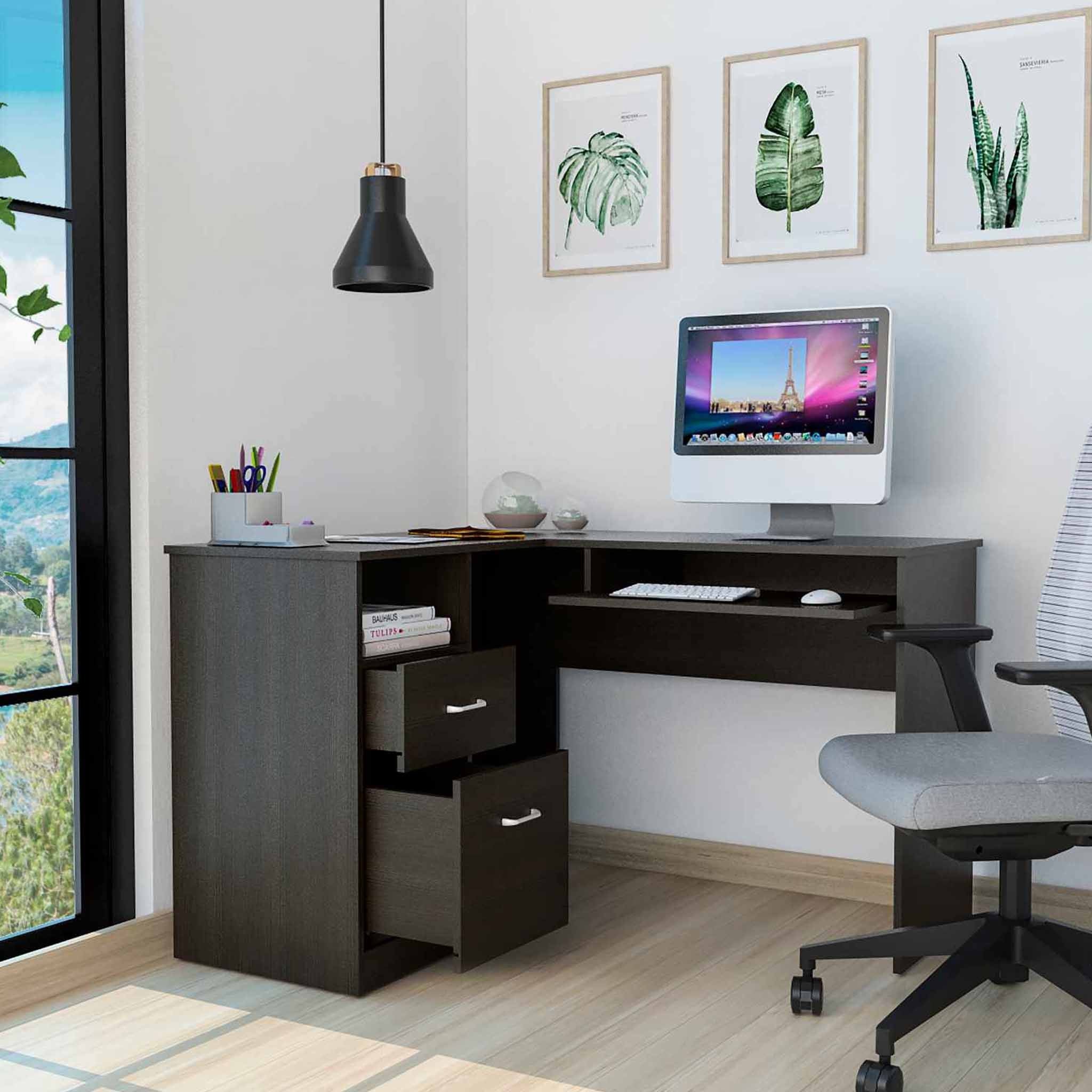 Thorpe Black L Shaped Computer Desk By Homeroots - Image 3