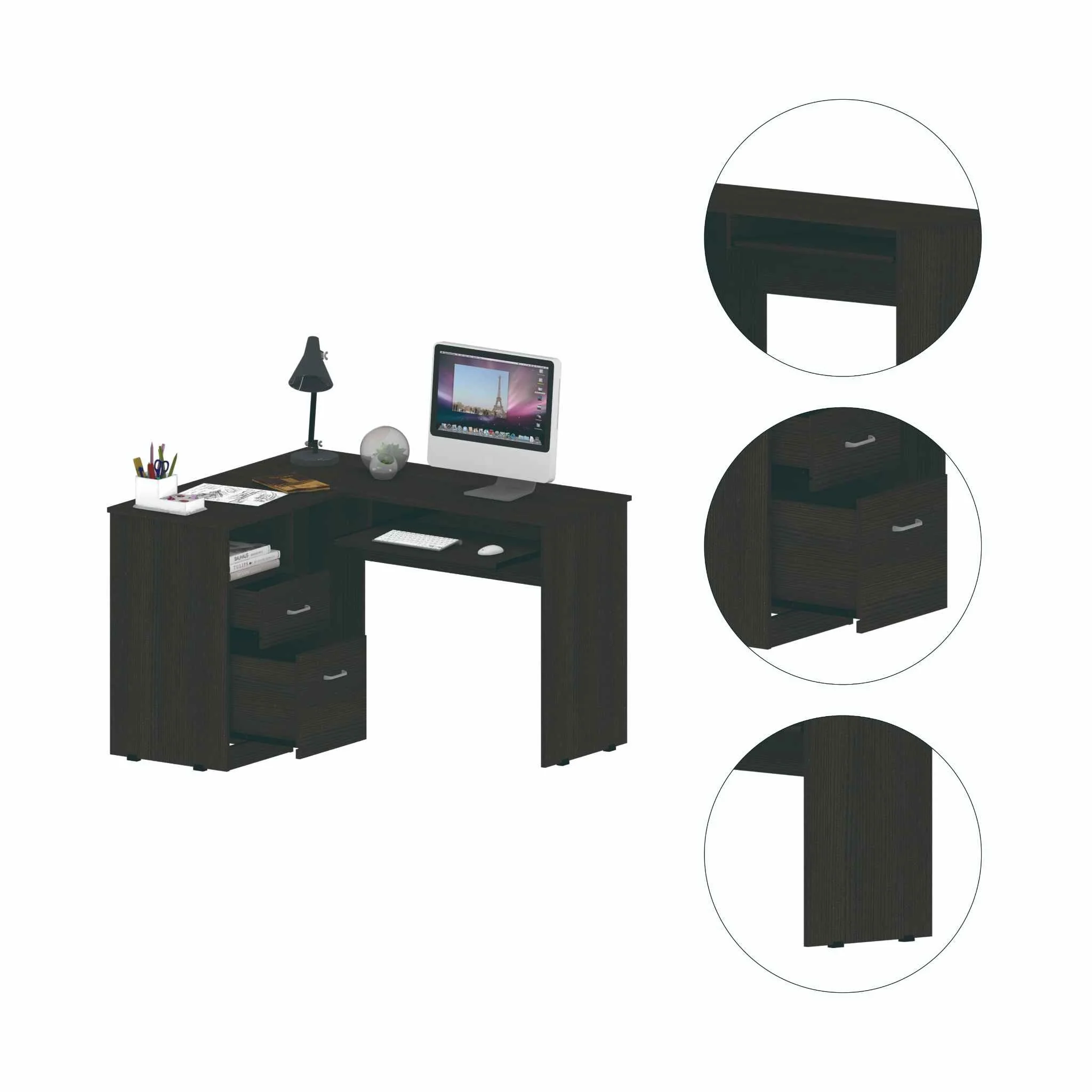 Thorpe Black L Shaped Computer Desk By Homeroots - Image 4