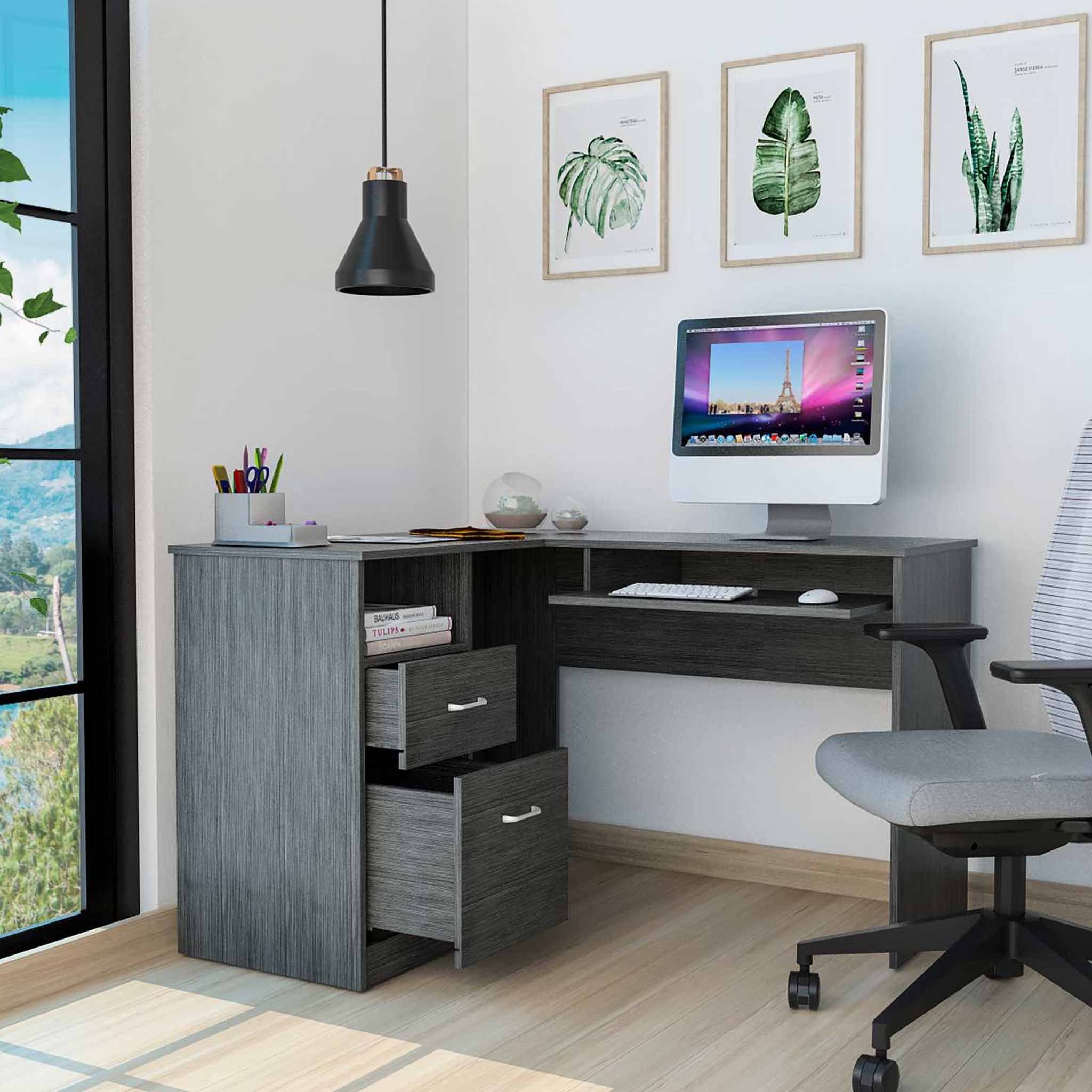Thorpe Gray Oak L Shaped Computer Desk By Homeroots - Image 3