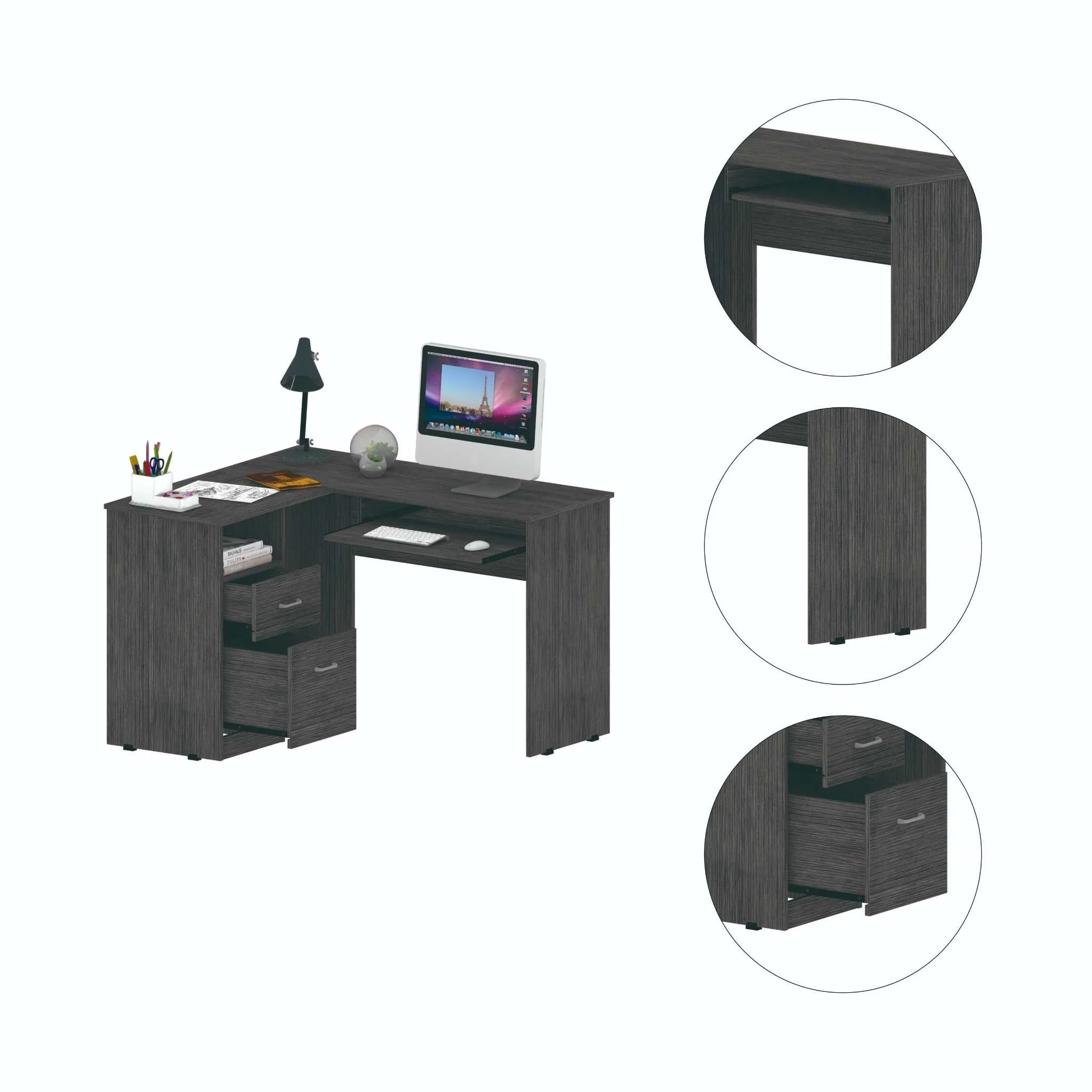 Thorpe Gray Oak L Shaped Computer Desk By Homeroots - Image 4