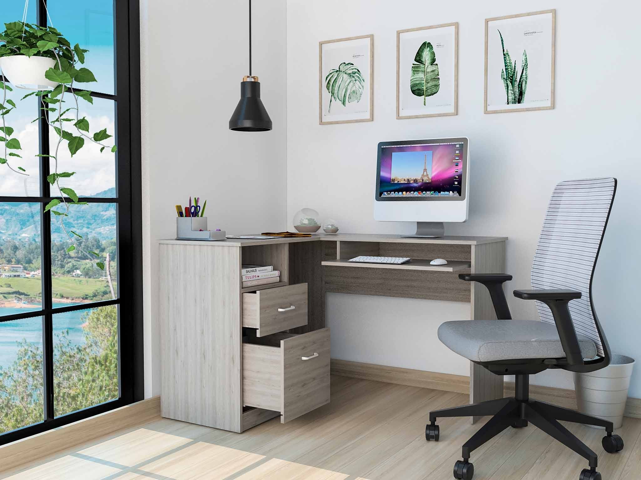 Thorpe Light Gray L Shaped Computer Desk By Homeroots - Image 3