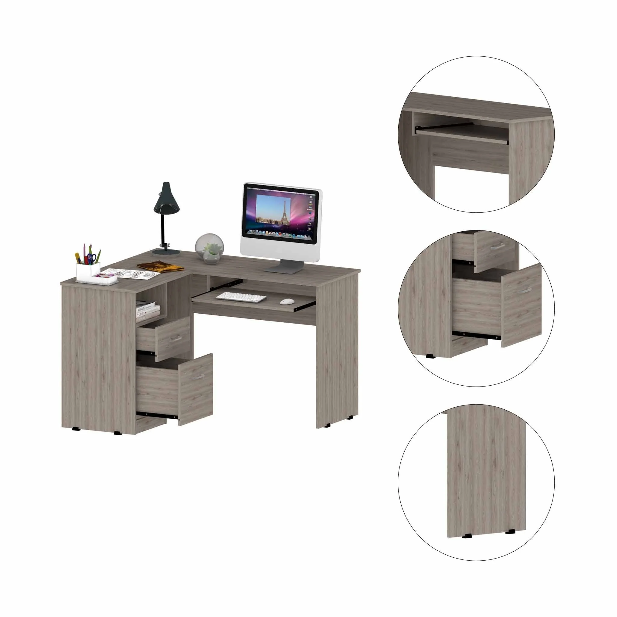 Thorpe Light Gray L Shaped Computer Desk By Homeroots - Image 4