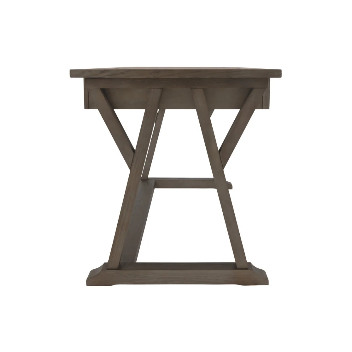 Three Drawer Wooden Desk with Cross Brace Stretcher and Faux Bluestone Top, Gray By Benzara - Image 3