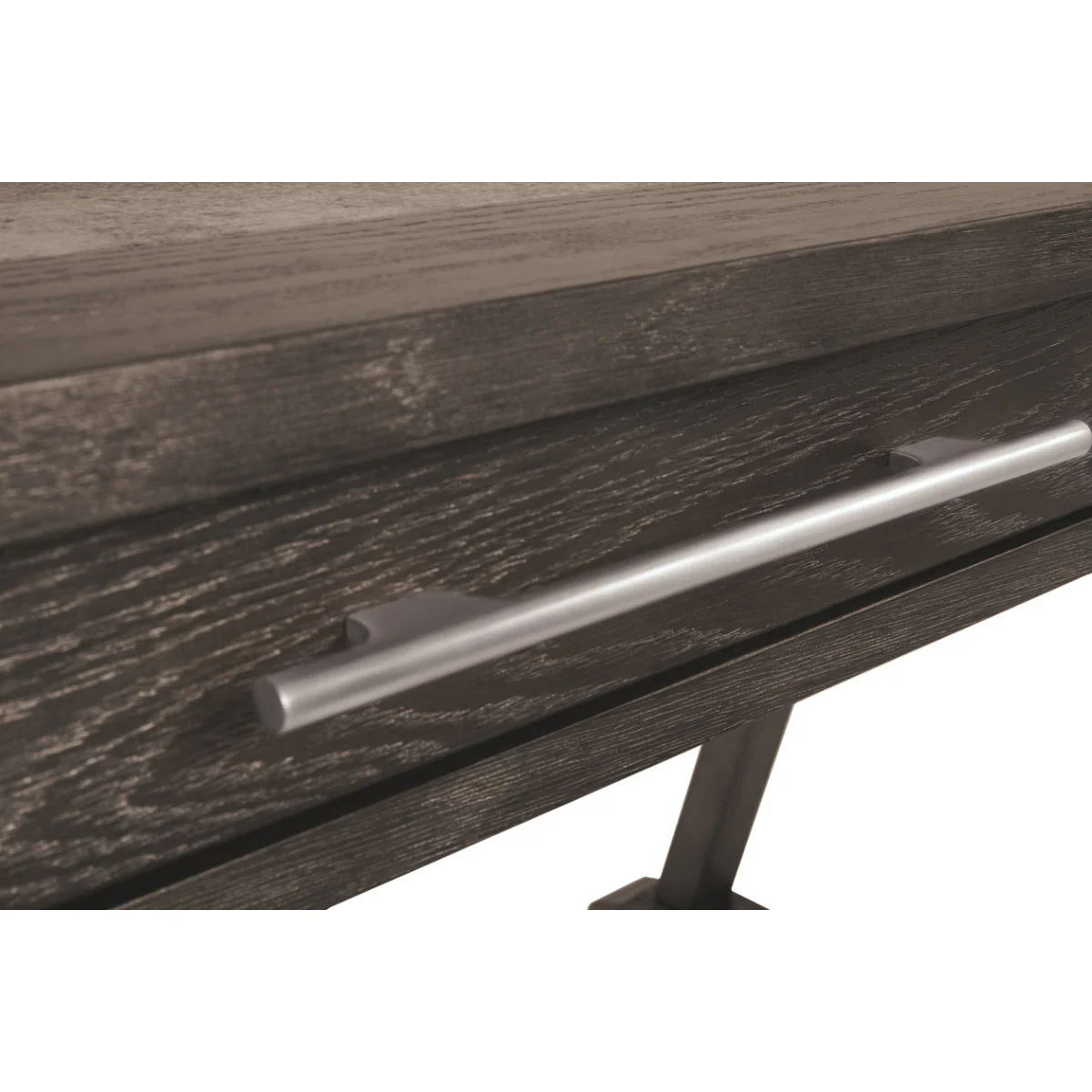 Three Drawer Wooden Desk with Cross Brace Stretcher and Faux Bluestone Top, Gray By Benzara - Image 6