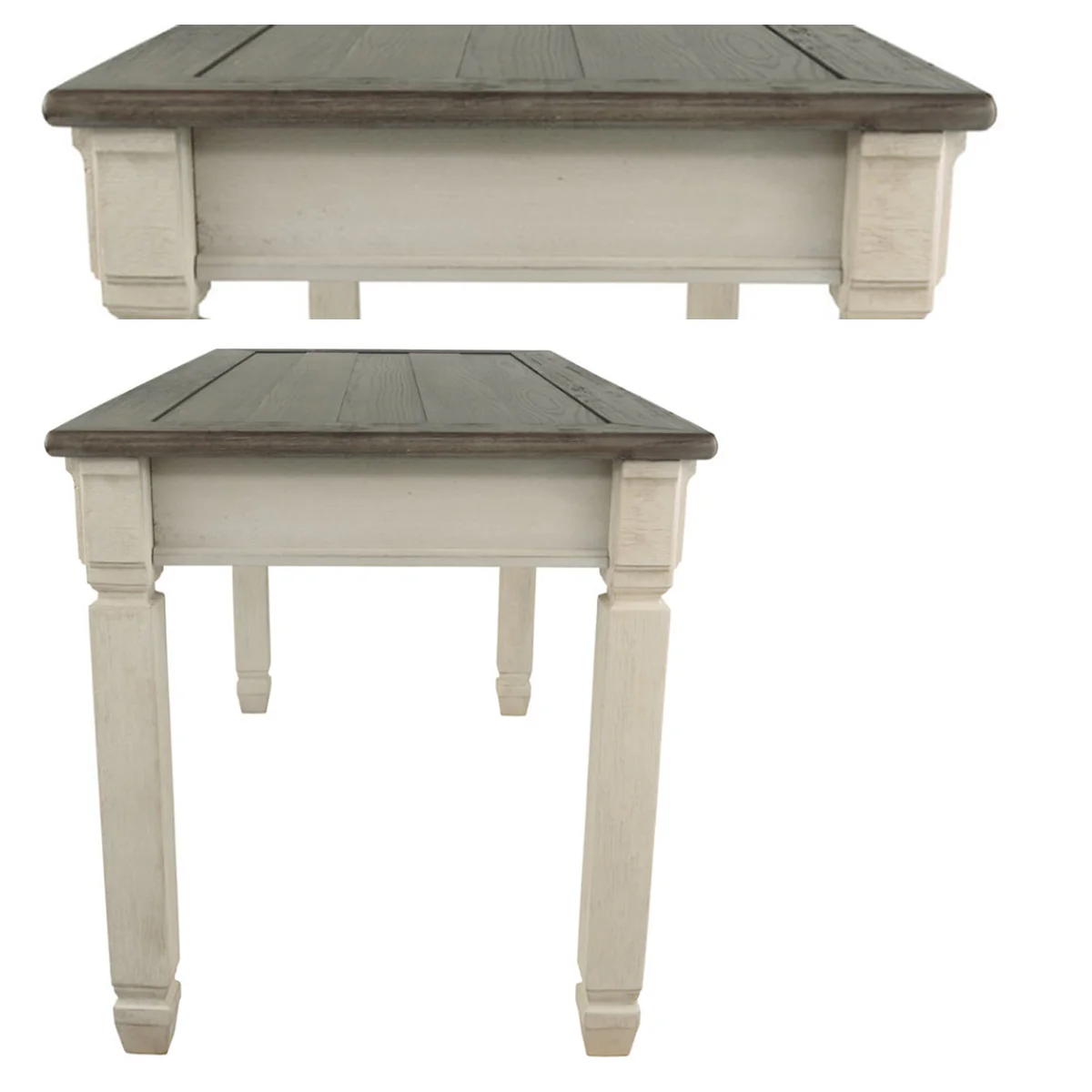 Three Drawer Wooden Desk with Plank Style Top, Brown and White By Benzara - Image 3