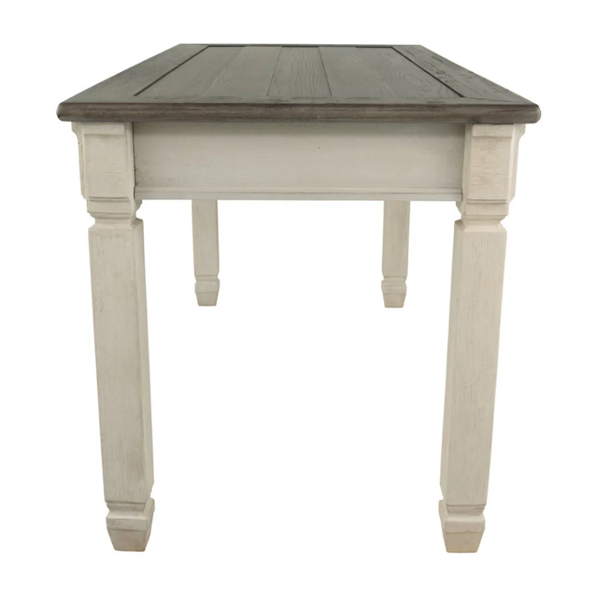 Three Drawer Wooden Desk with Plank Style Top, Brown and White By Benzara - Image 4