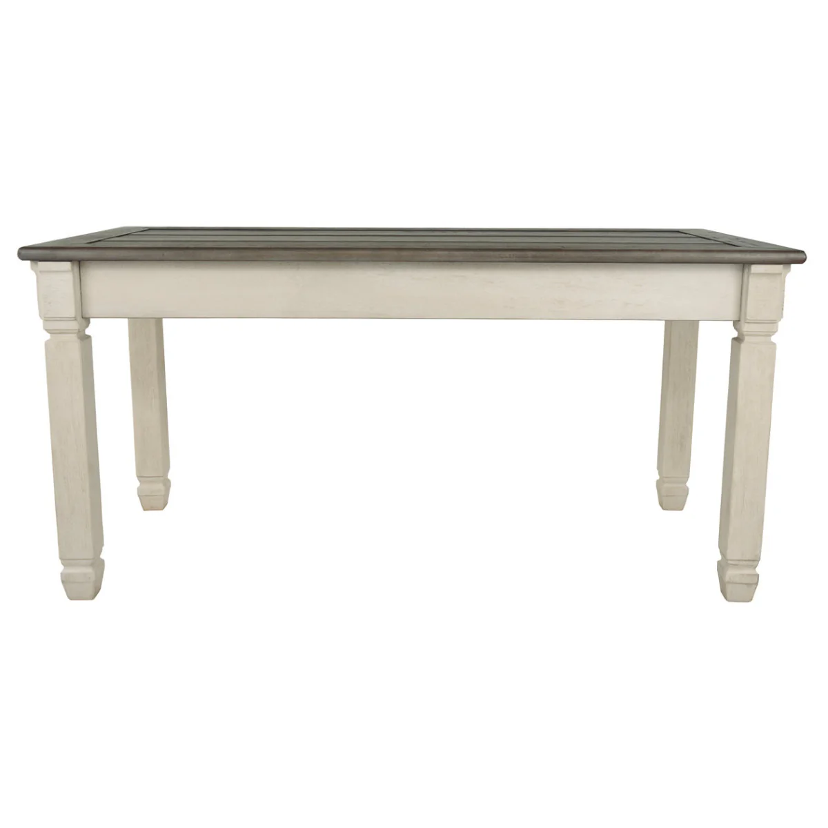 Three Drawer Wooden Desk with Plank Style Top, Brown and White By Benzara - Image 5