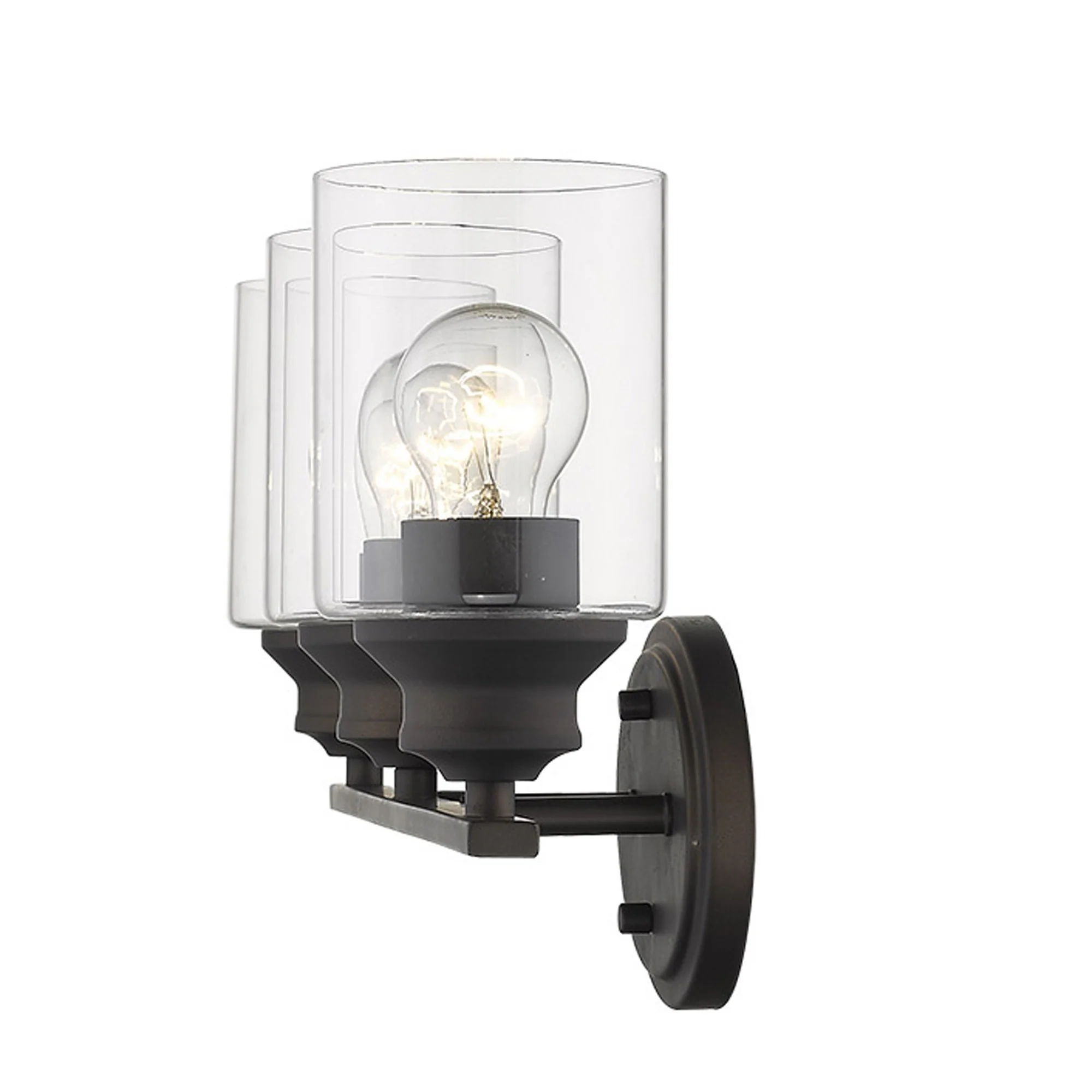 Three Light Bronze Wall Light with Clear Glass Shade By Homeroots - Image 4