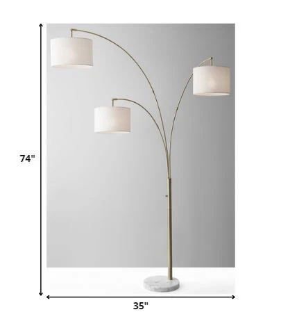 Three Light Floor Lamp Brass Metal Arc Arms - Image 3