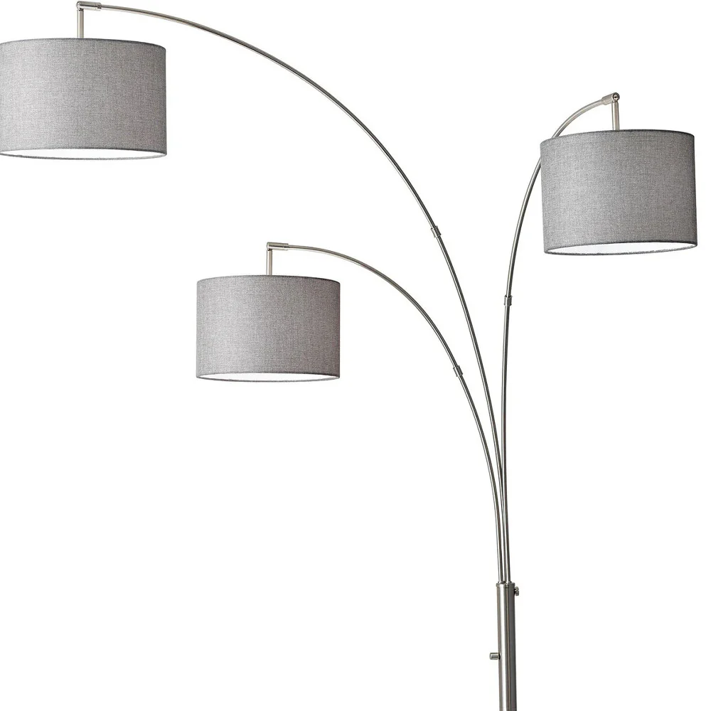 Three Light Floor Lamp Brushed Steel Metal Arc Arms - Image 3