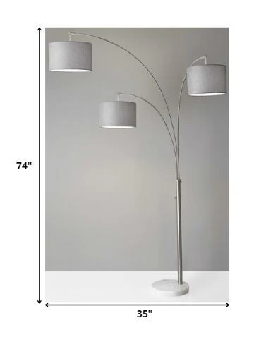 Three Light Floor Lamp Brushed Steel Metal Arc Arms - Image 4
