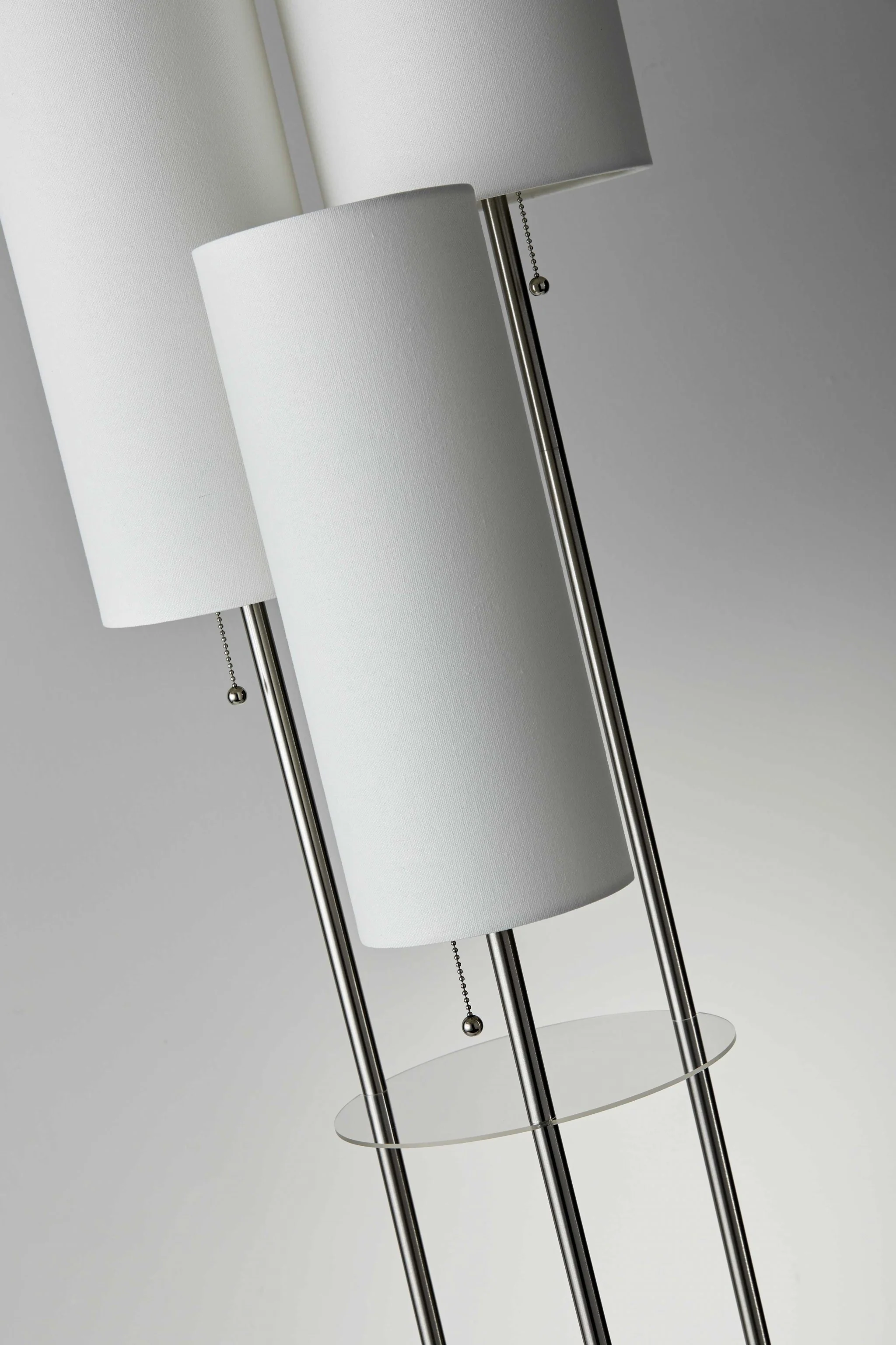 Three Light Floor Lamp in Brushed Steel with Two Clear Storage Shelves By Homeroots - Image 2