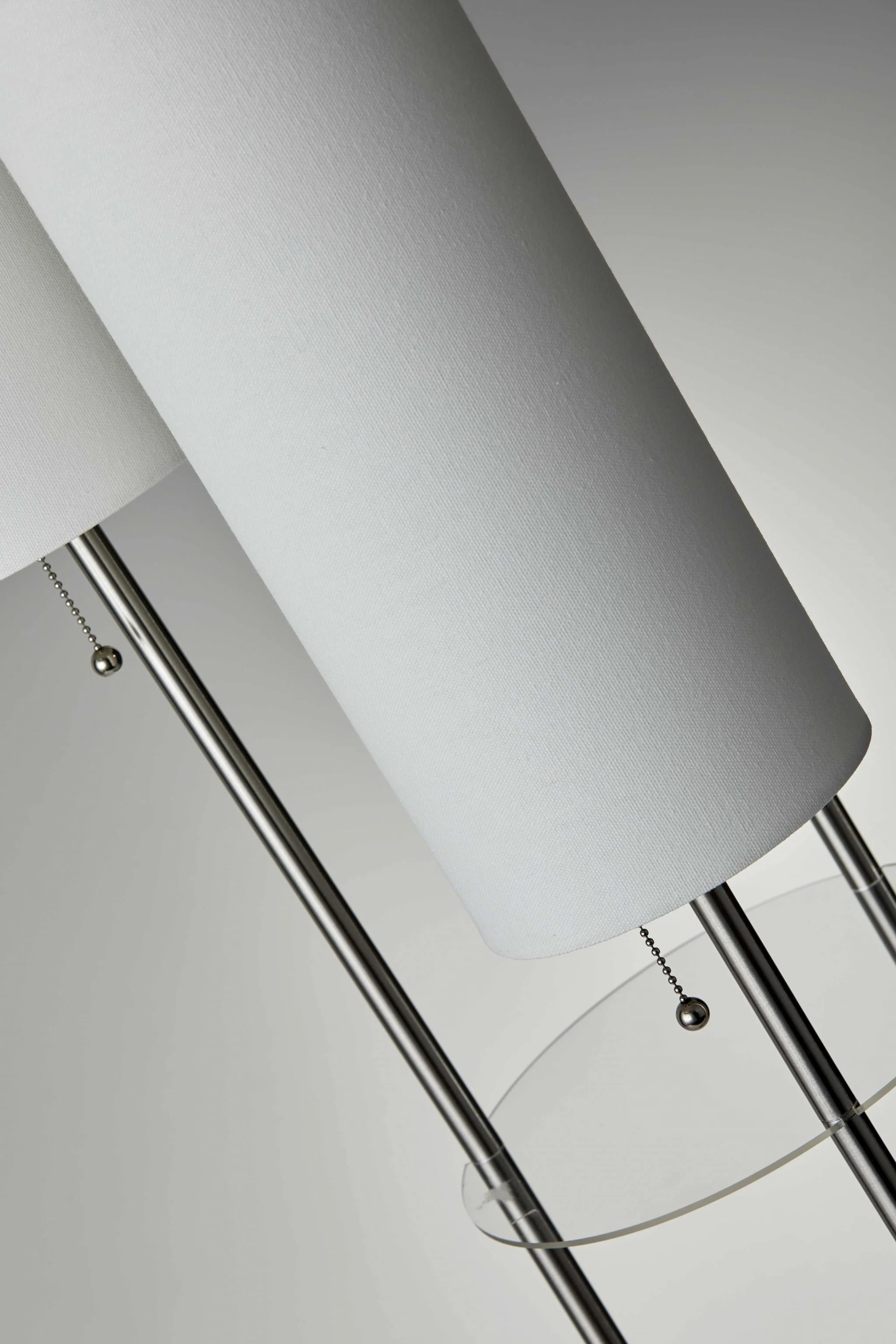 Three Light Floor Lamp in Brushed Steel with Two Clear Storage Shelves By Homeroots - Image 3