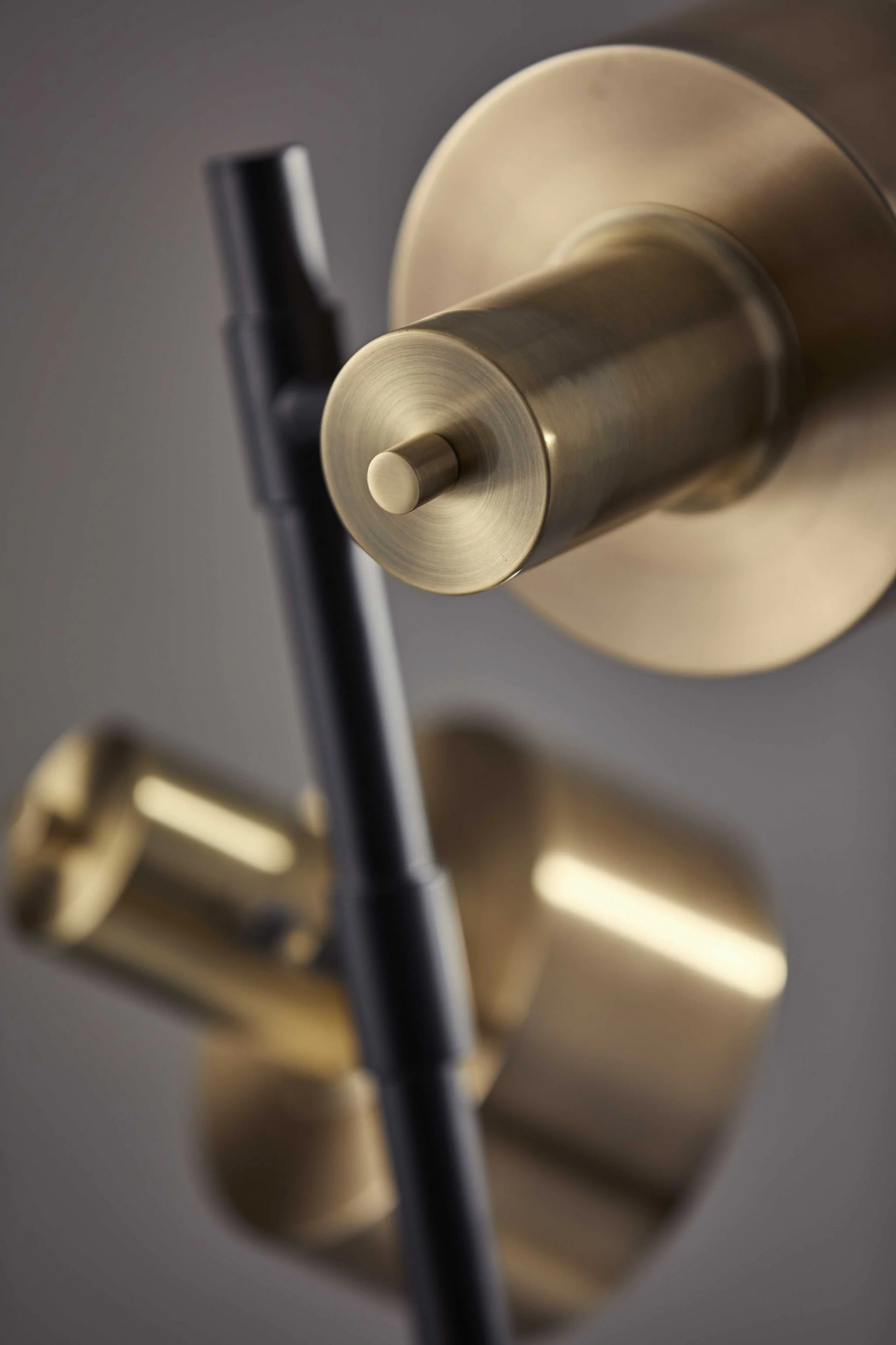 Three Light Floor Lamp with Matte Black Pole and Adjustable Antique Brass Metal Shades By Homeroots - Image 3