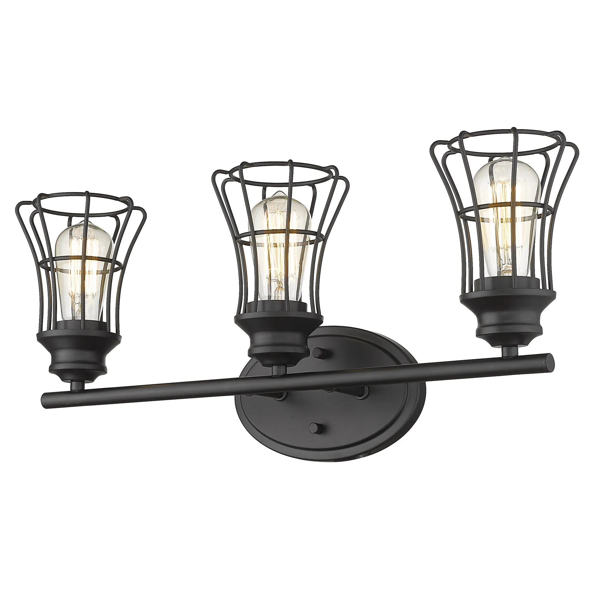 Three Light Matte Black Cage Wall Sconce By Homeroots - Image 2