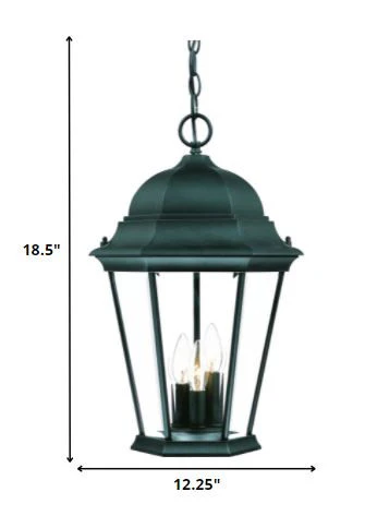 Three Light Matte Black Domed Glass Lantern Hanging Light By Homeroots - Image 2