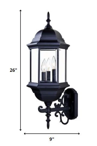 Three Light Matte Black Domed Glass Lantern Wall Light By Homeroots - Image 2