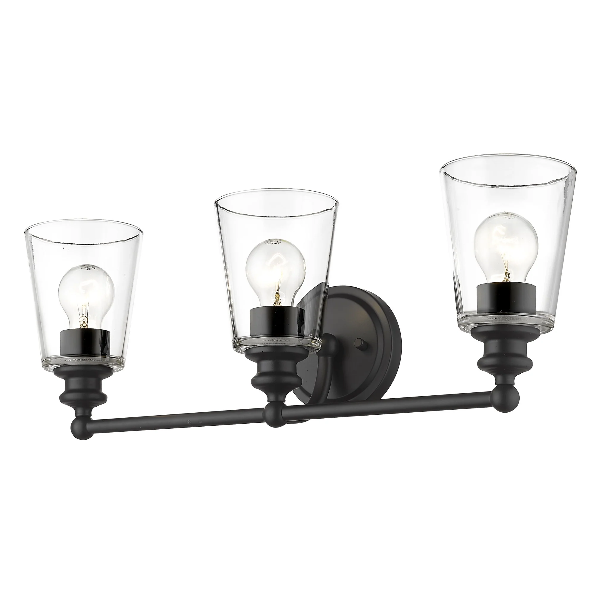 Three Light Matte Black Glass Shade Wall Sconce By Homeroots - Image 2
