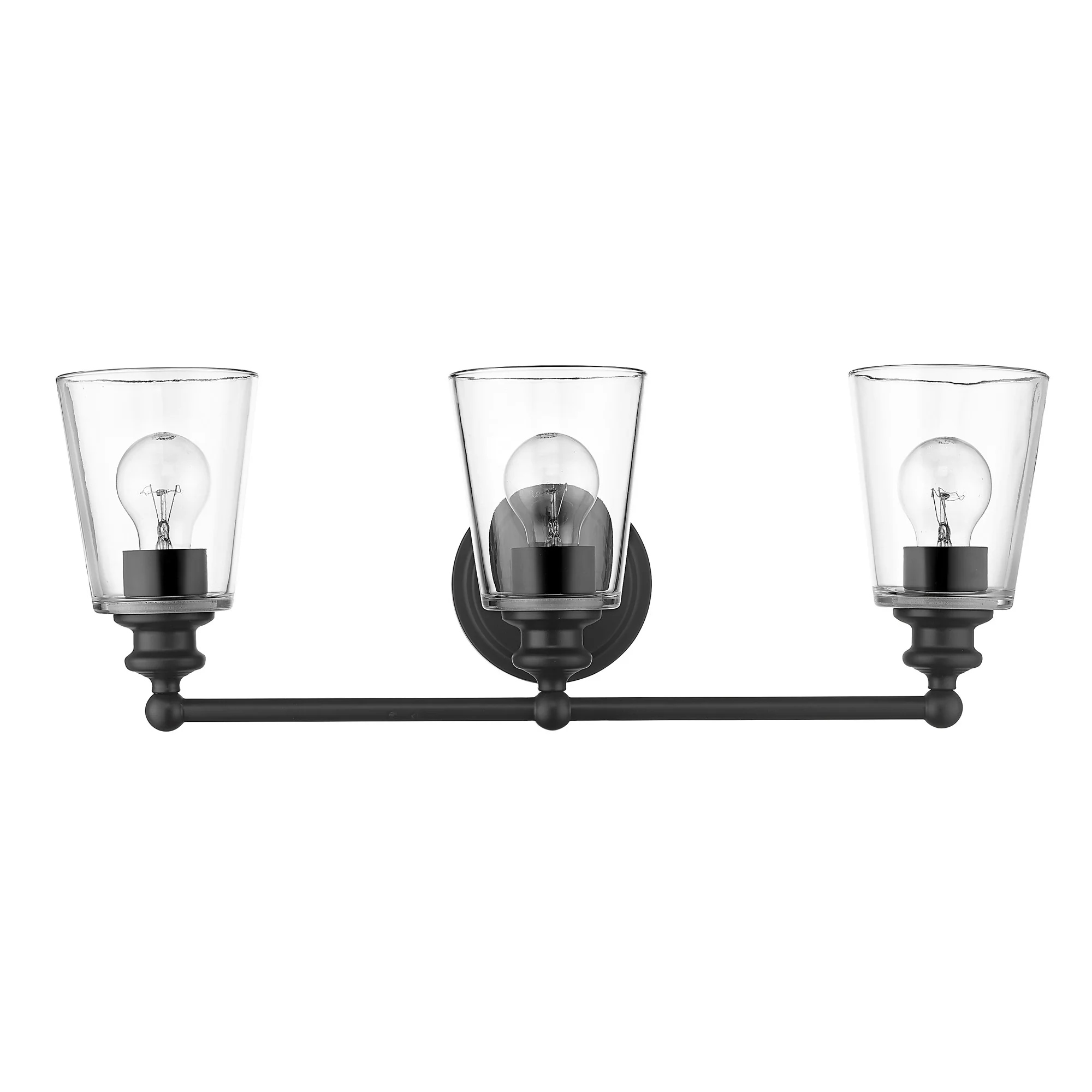 Three Light Matte Black Glass Shade Wall Sconce By Homeroots - Image 3