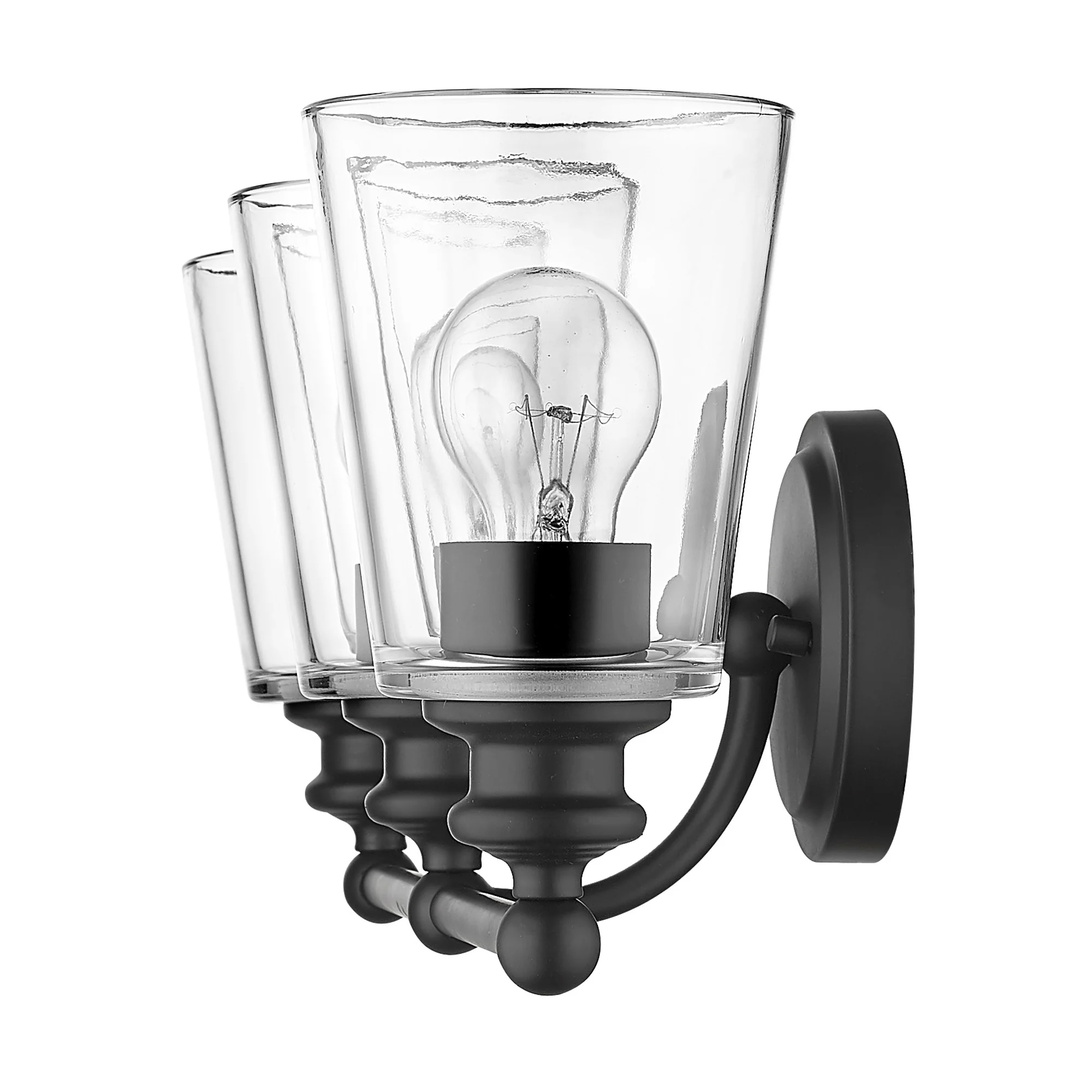 Three Light Matte Black Glass Shade Wall Sconce By Homeroots - Image 5