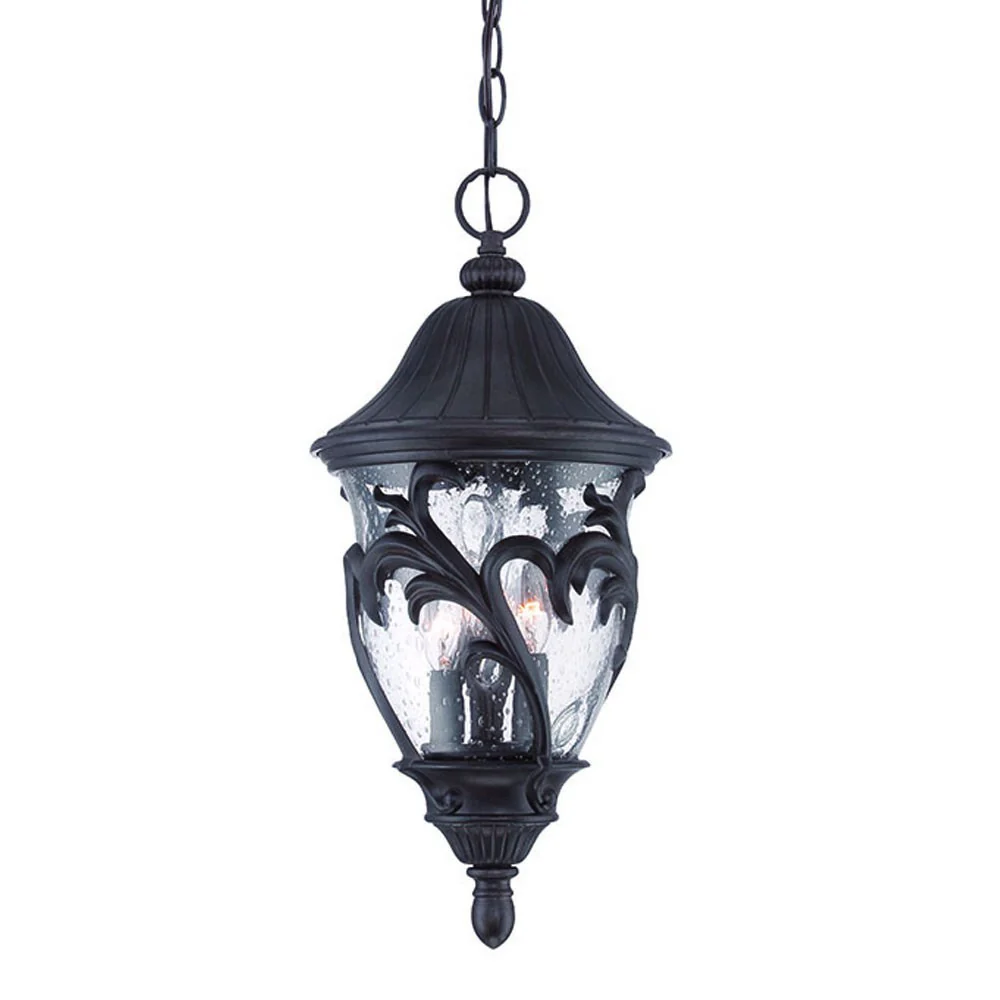 Three Light Matte Black Leaf Detail Hanging Light By Homeroots - Image 2
