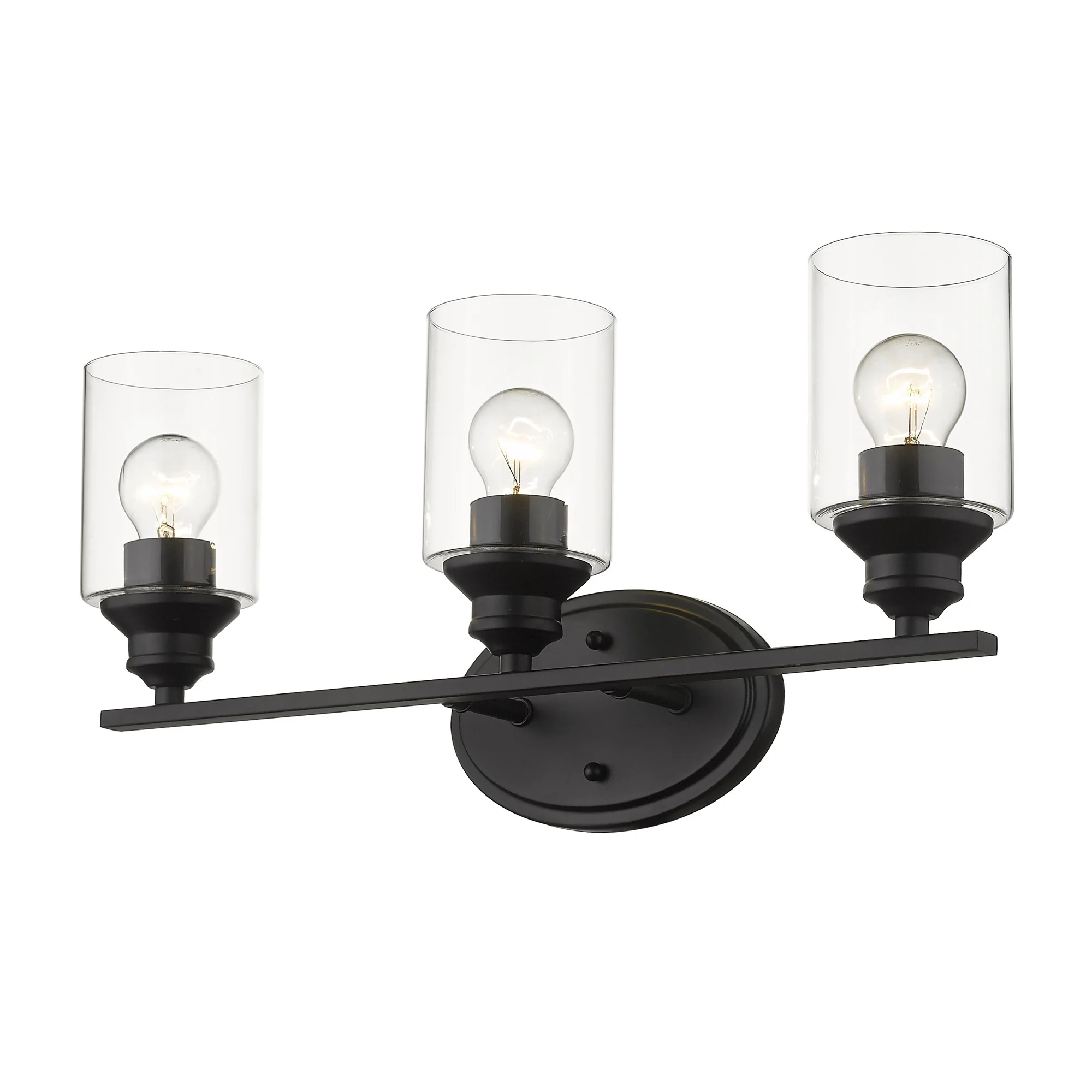 Three Light Matte Black Wall Light with Clear Glass Shade By Homeroots - Image 2