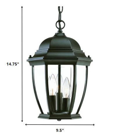 Three Light Matte Black Wide Lantern Hanging Light By Homeroots - Image 2