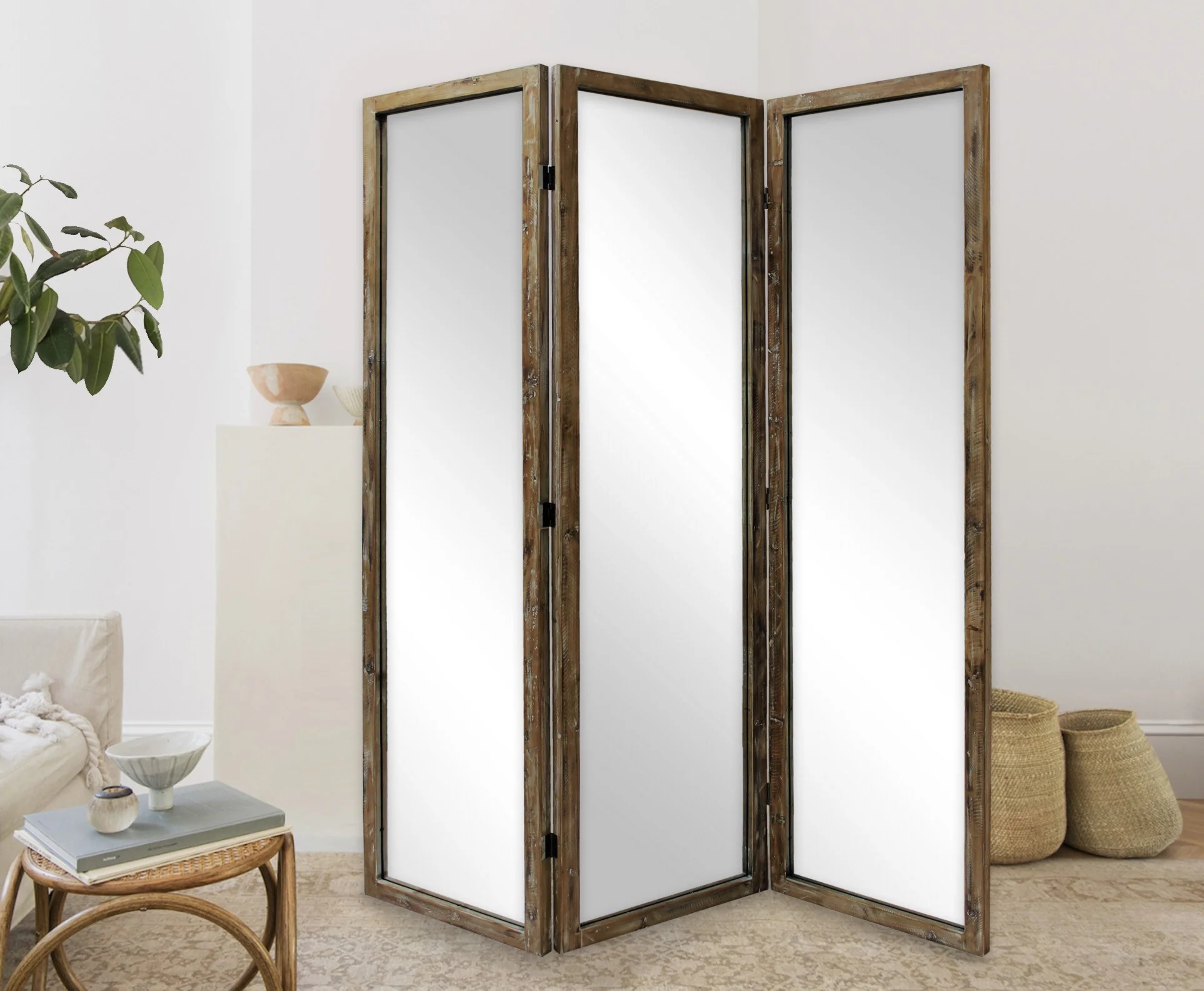 Three Panel Natural Zig Zag Wood Room Divider Screen By Homeroots - Image 4