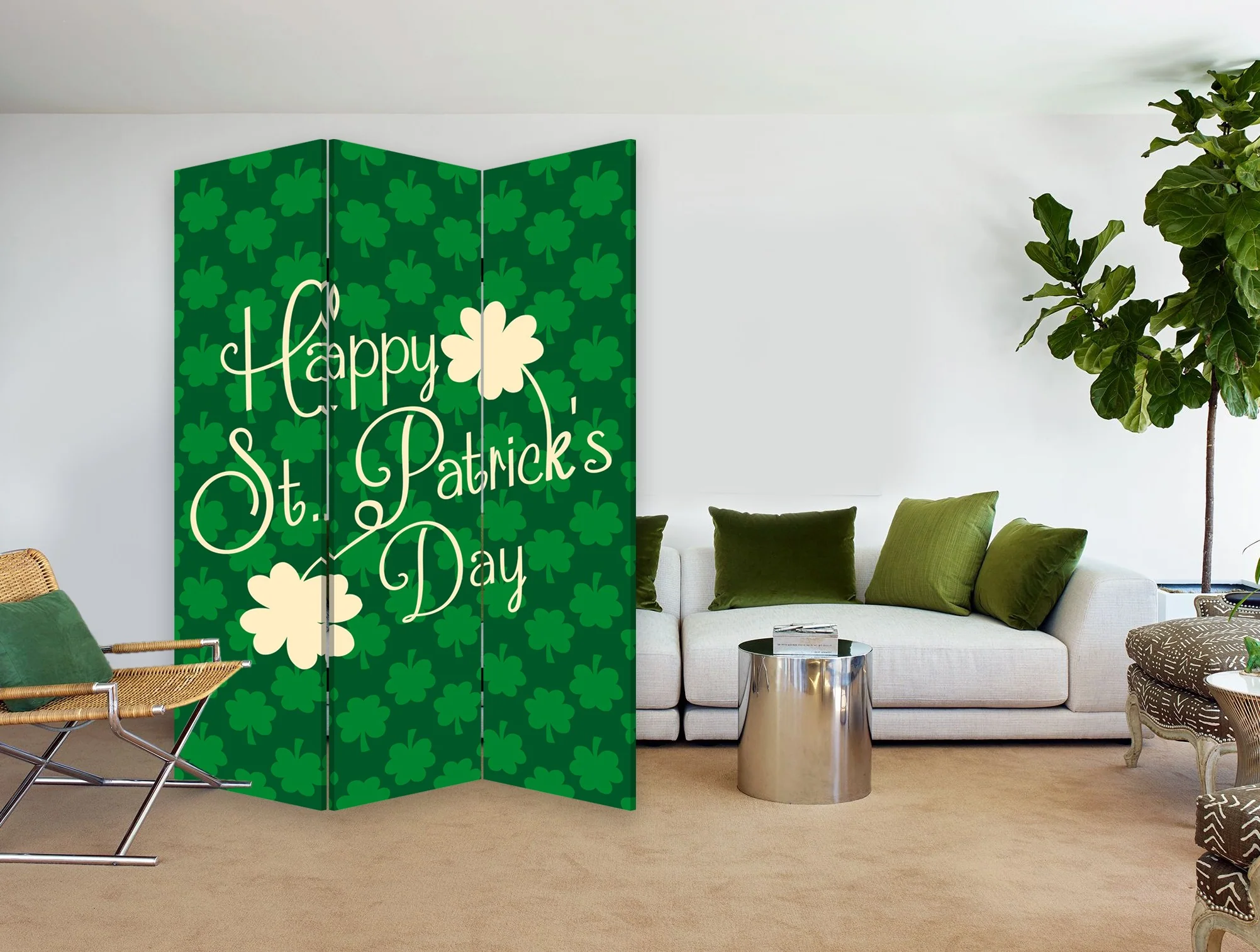Three Panel Reversible Irish Art Room Divider Screen By Homeroots - Image 4