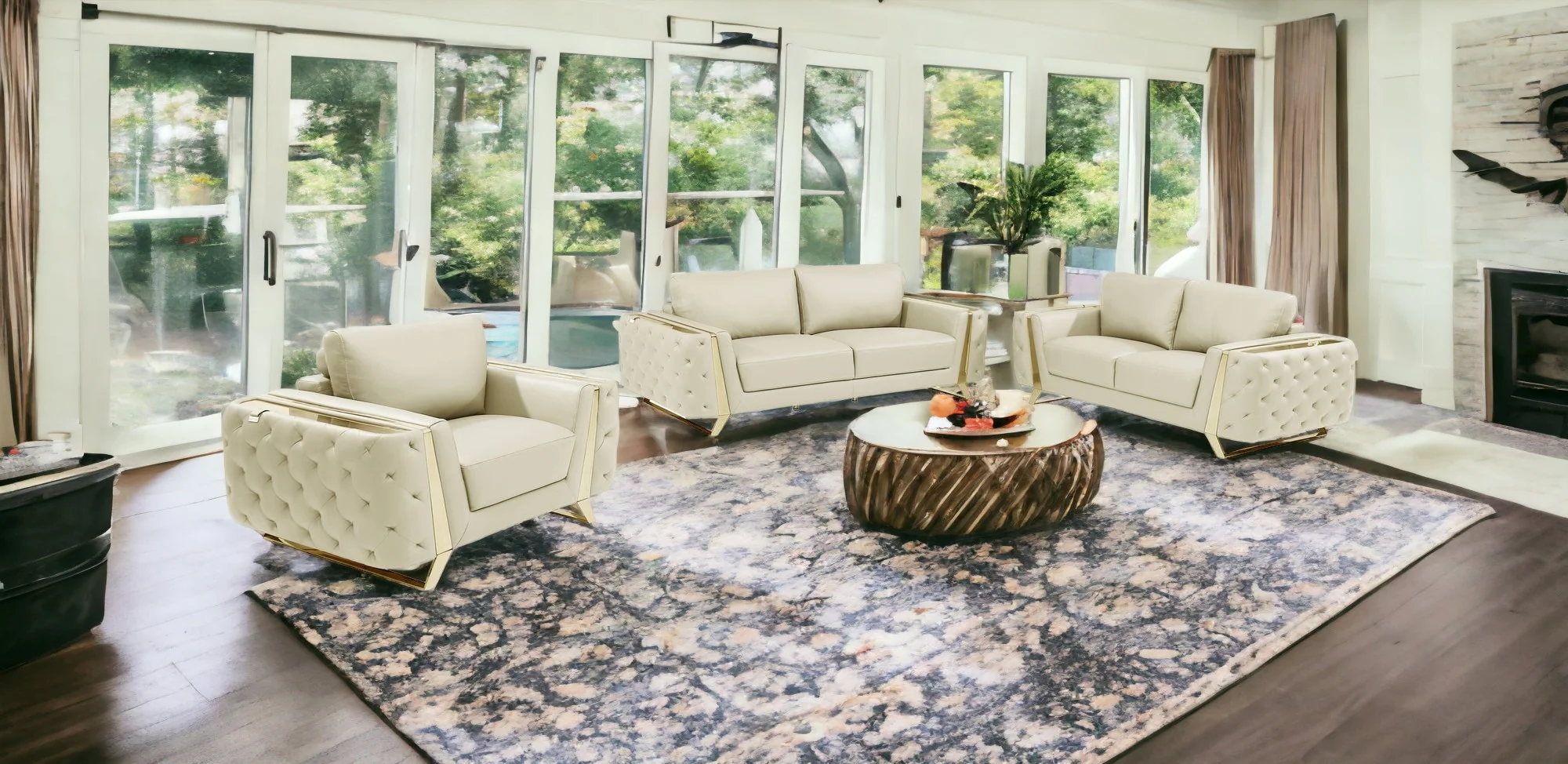 Three Piece Beige Genuine Leather Six Person Seating Set By Homeroots - Image 4