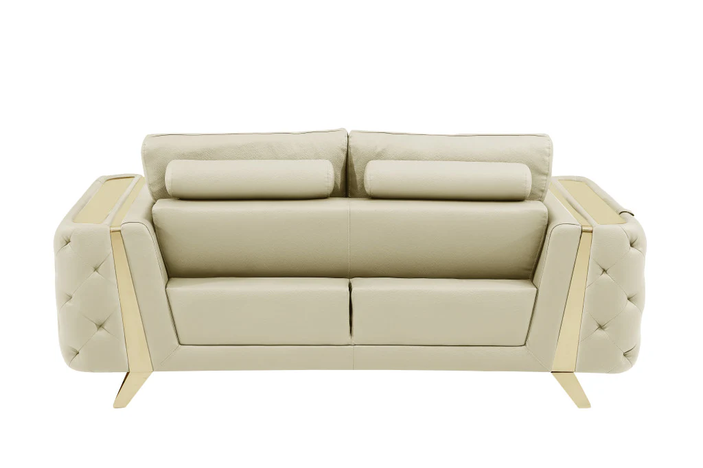 Three Piece Beige Genuine Leather Six Person Seating Set By Homeroots - Image 6