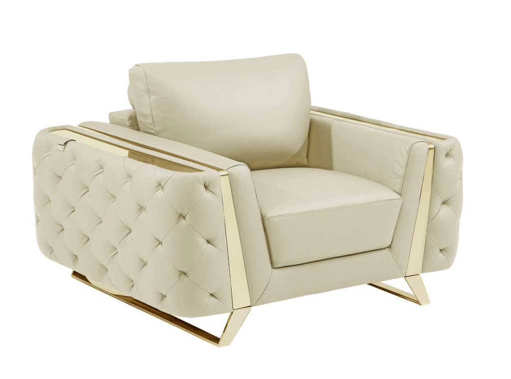 Three Piece Beige Genuine Leather Six Person Seating Set By Homeroots - Image 7