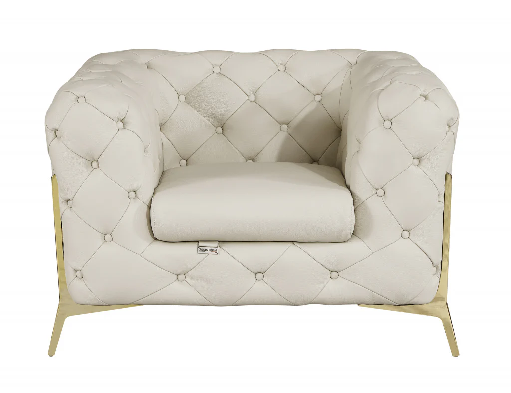 Three Piece Beige Italian Leather Six Person Seating Set By Homeroots - Image 3