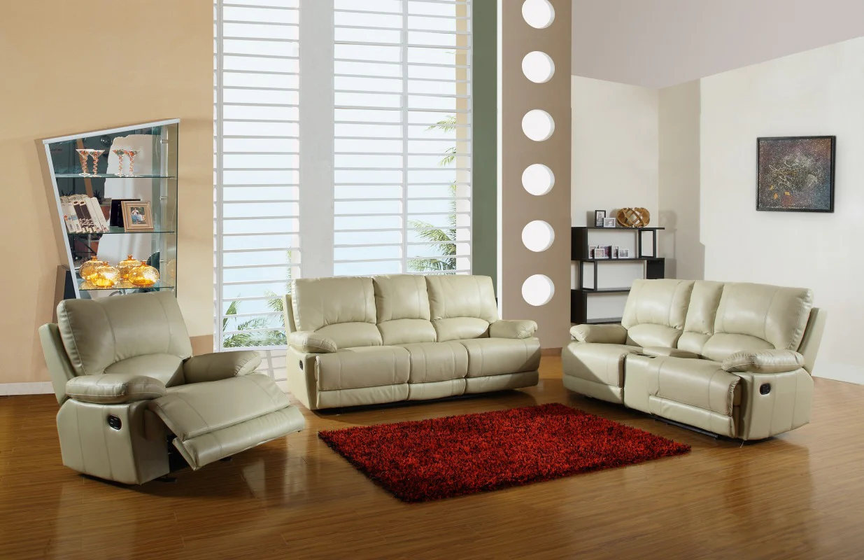 Three Piece Beige Leather Match Six Person Seating Set By Homeroots - Image 2
